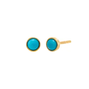 Mini Turquoise Bezel Stud Earring 14K