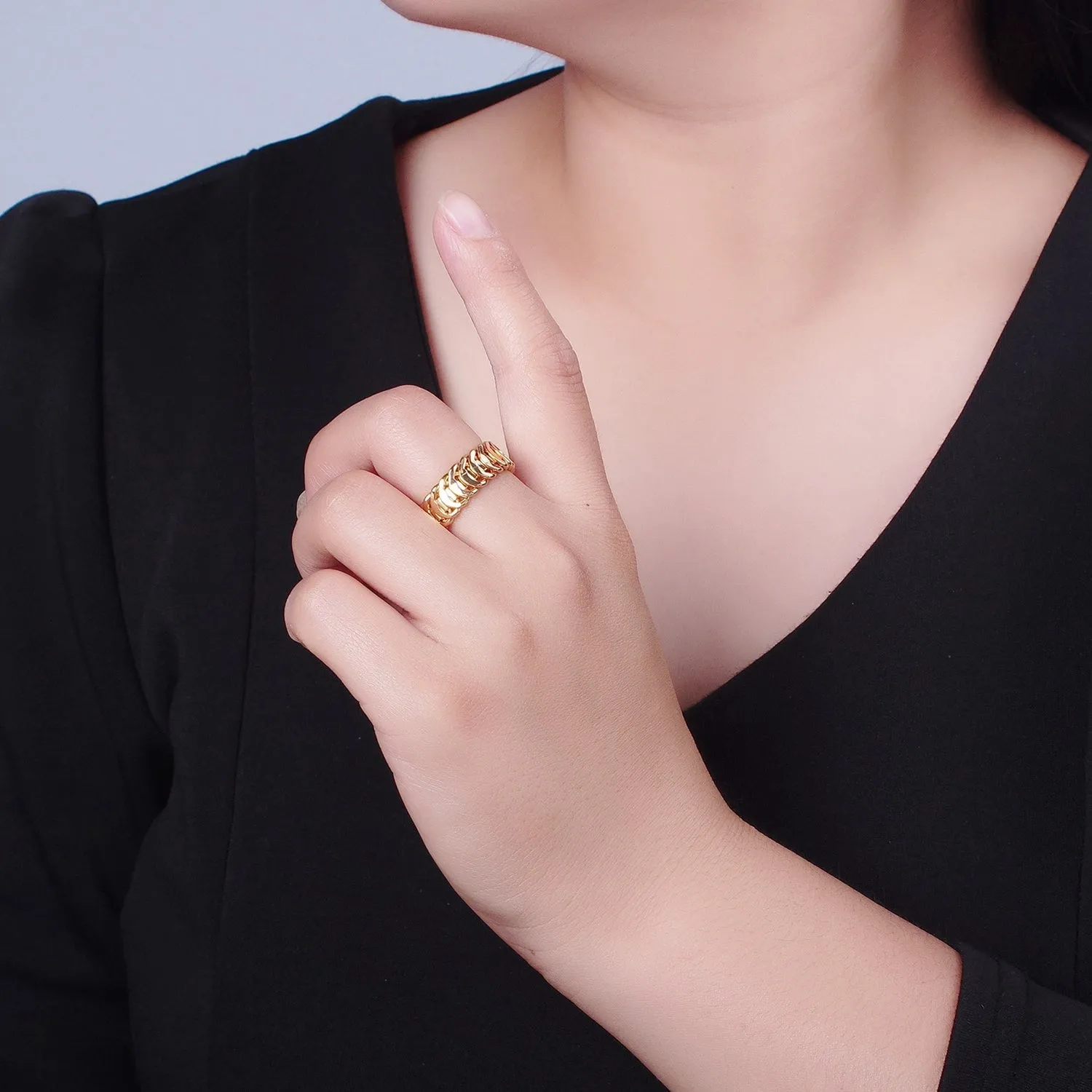 Minimalist Gold Unique Curb Chain Link Adjustable Ring O-477