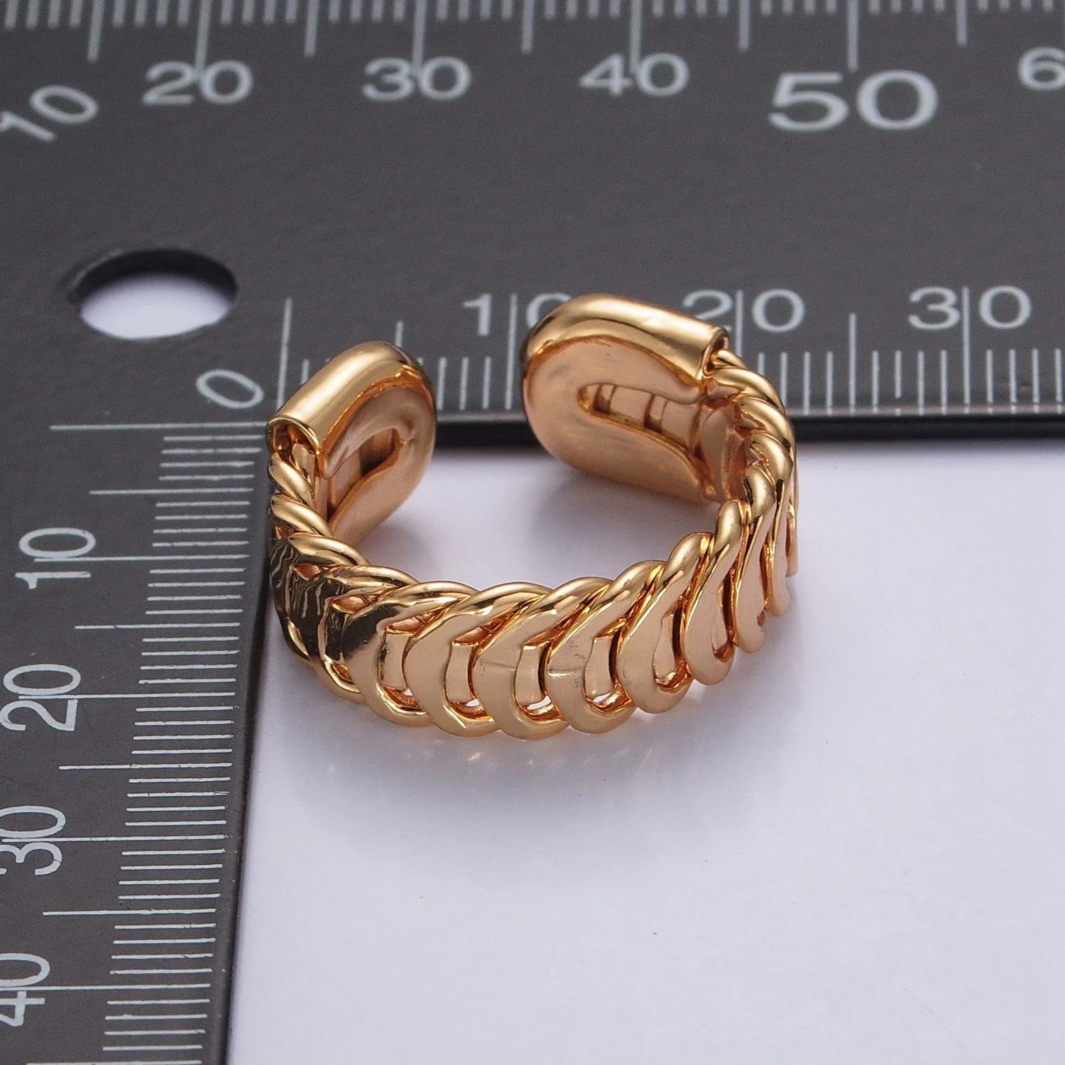 Minimalist Gold Unique Curb Chain Link Adjustable Ring O-477
