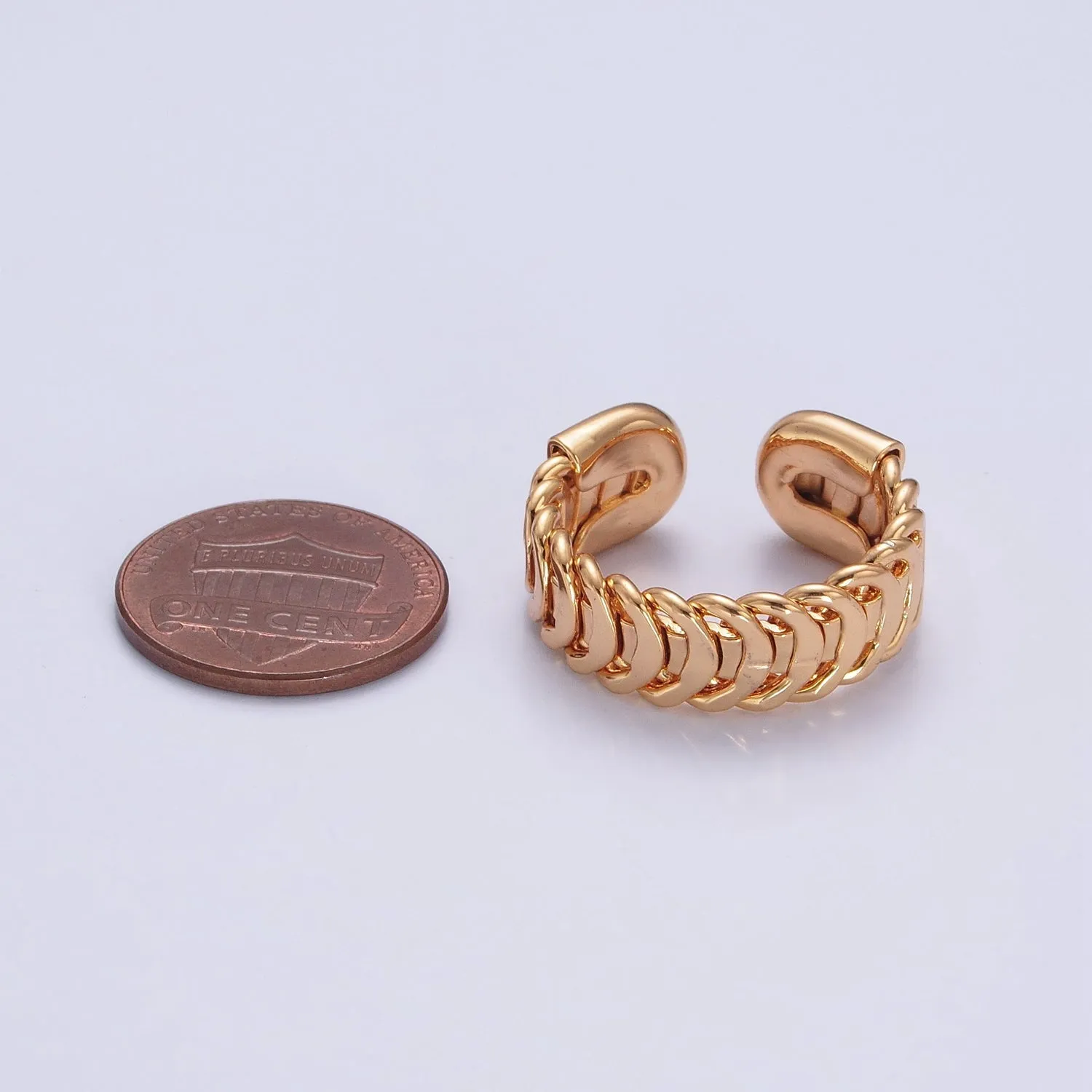 Minimalist Gold Unique Curb Chain Link Adjustable Ring O-477