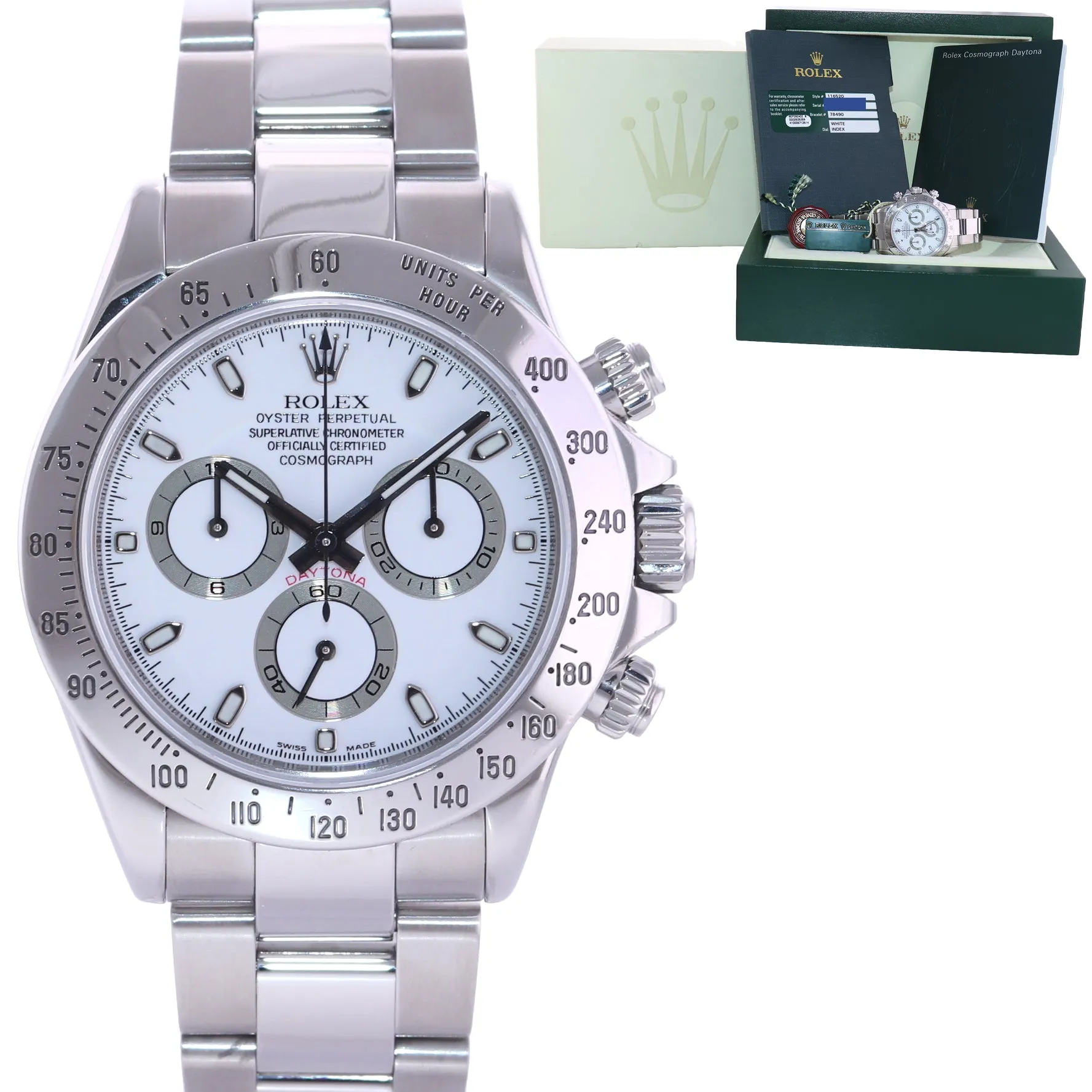 MINT 2008 PAPERS Rolex Daytona 116520 White Dial Steel 40mm Watch Box