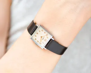 Mint condition women watch silver shade Ray, square lady watch vintage, minimalist women wristwatch Arabic numerals new premium leather band
