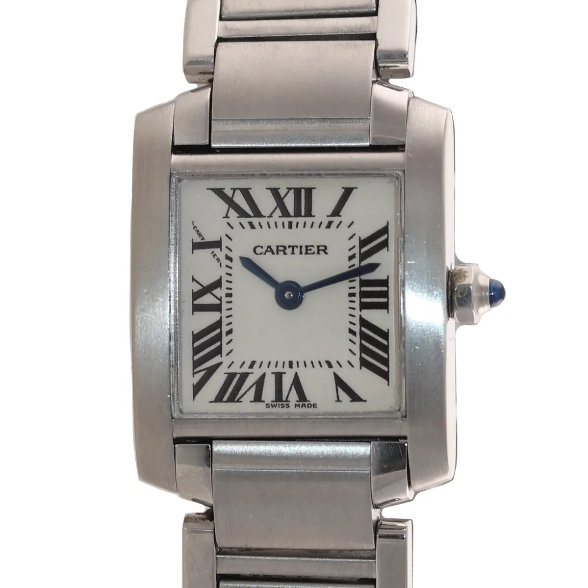 MINT Ladies Cartier Tank Francaise 2384 Stainless Steel Ivory Roman Quartz Watch