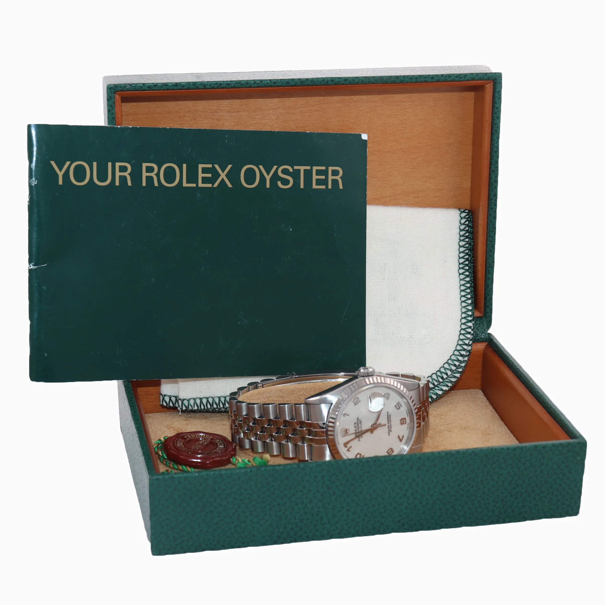 MINT Rolex DateJust 36mm 16234 Steel Silver Stick Jubilee 18k Fluted Watch Box