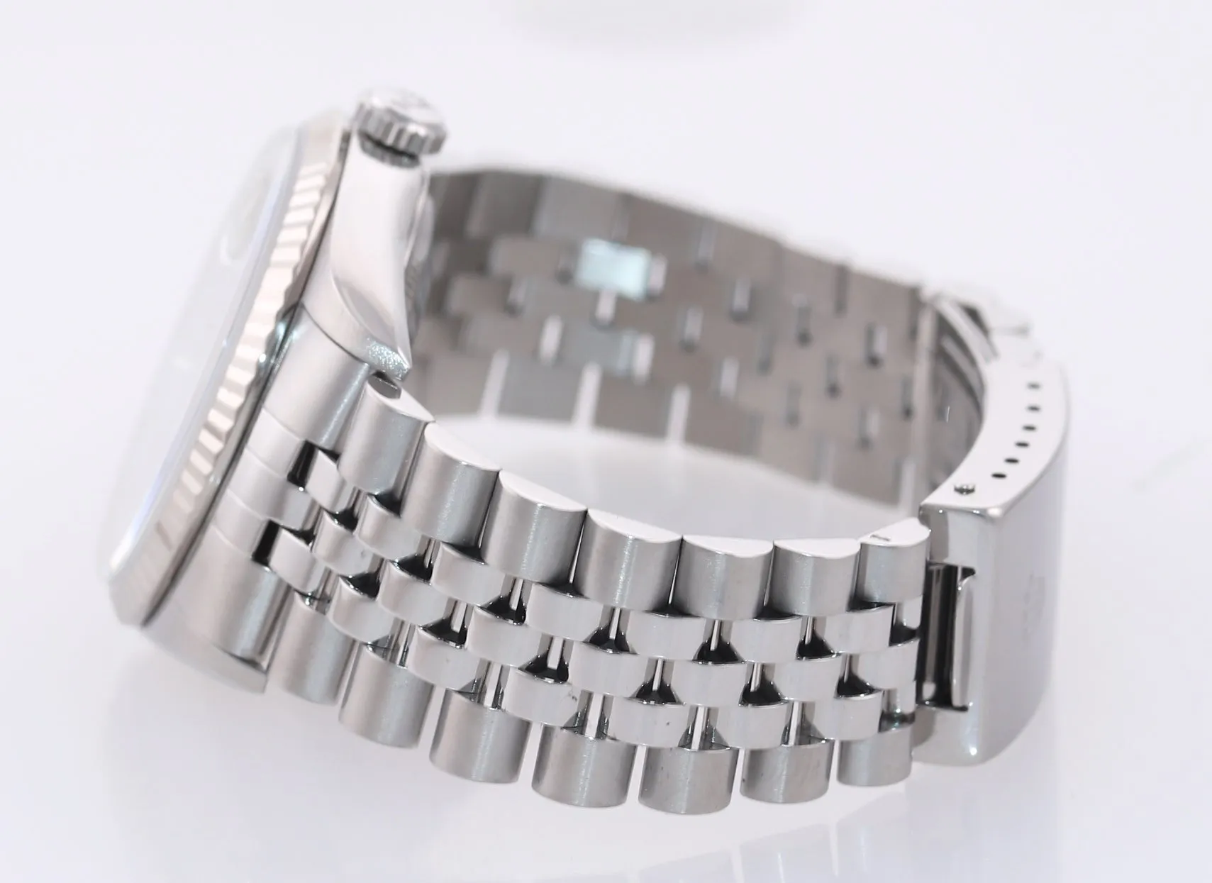 MINT Rolex DateJust 36mm 16234 Steel Silver Stick Jubilee 18k Fluted Watch Box