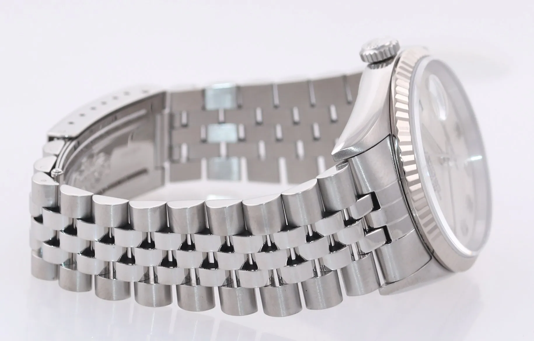 MINT Rolex DateJust 36mm 16234 Steel Silver Stick Jubilee 18k Fluted Watch Box