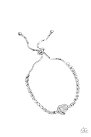 Mirrored Love - White - Heart Rhinestone Paparazzi Bolo Bracelet