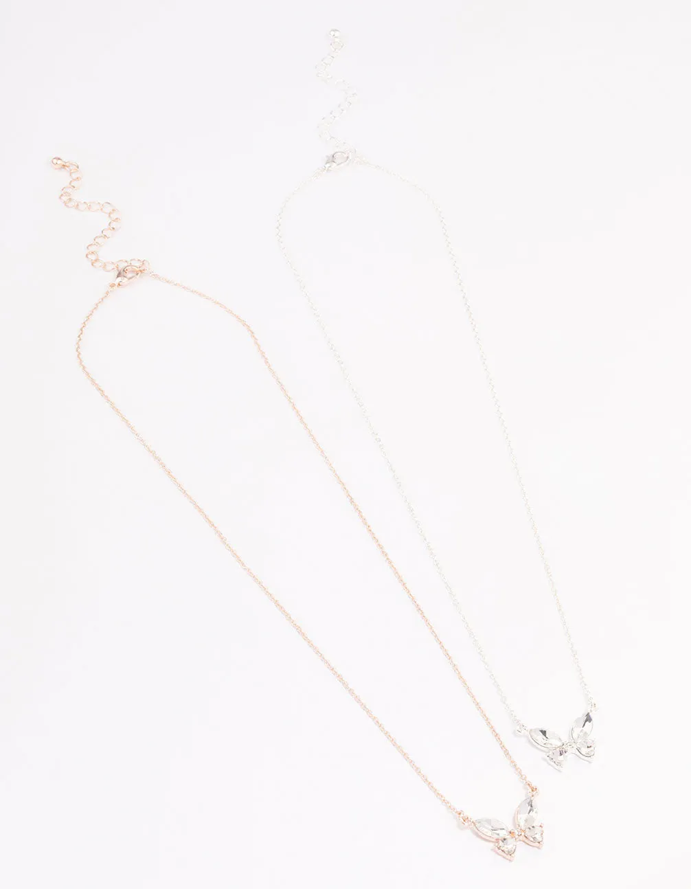 Mixed Metal Diamante Butterfly Necklace Pack