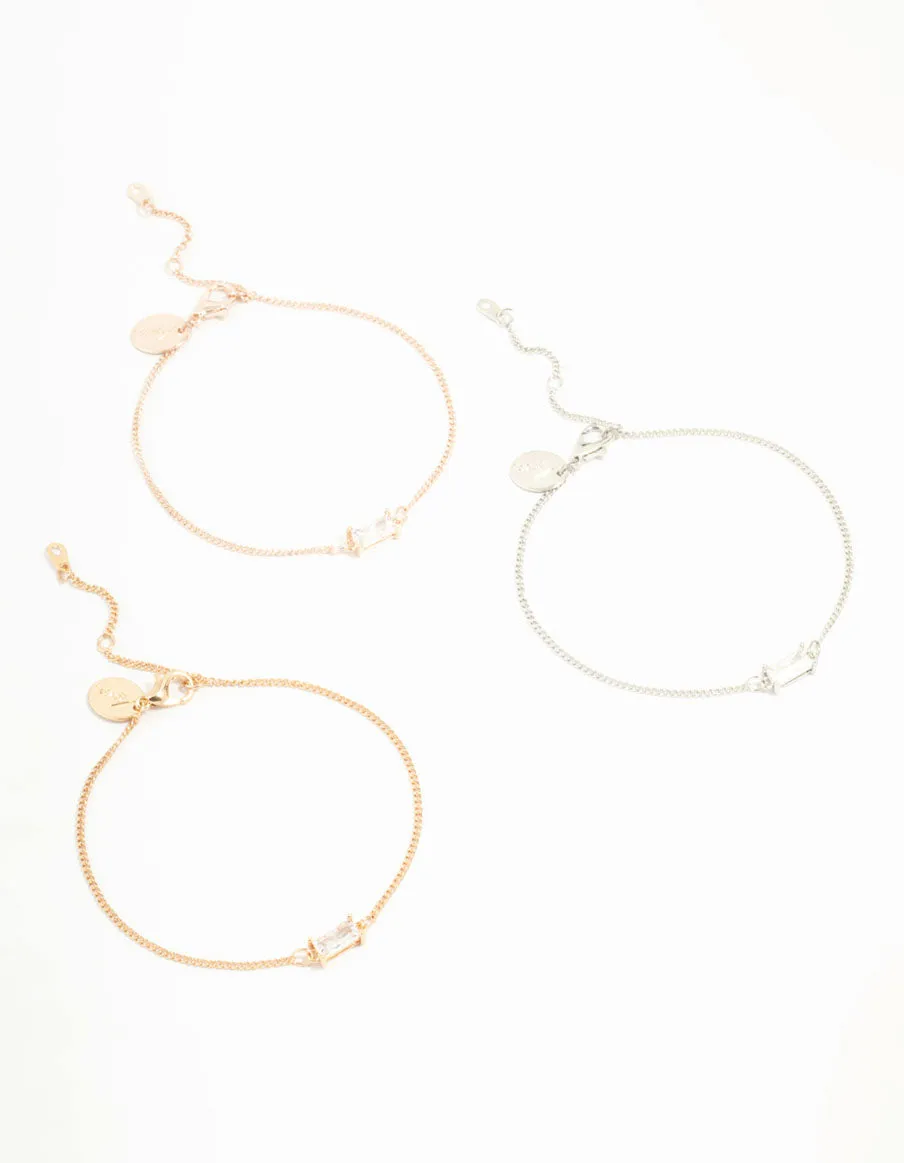 Mixed Metals  Cubic Zirconia Bracelets 3-Pack