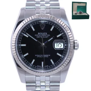 MODERN 2016 Rolex DateJust Steel Black Dial 116234 36mm Super Jubilee Watch Box