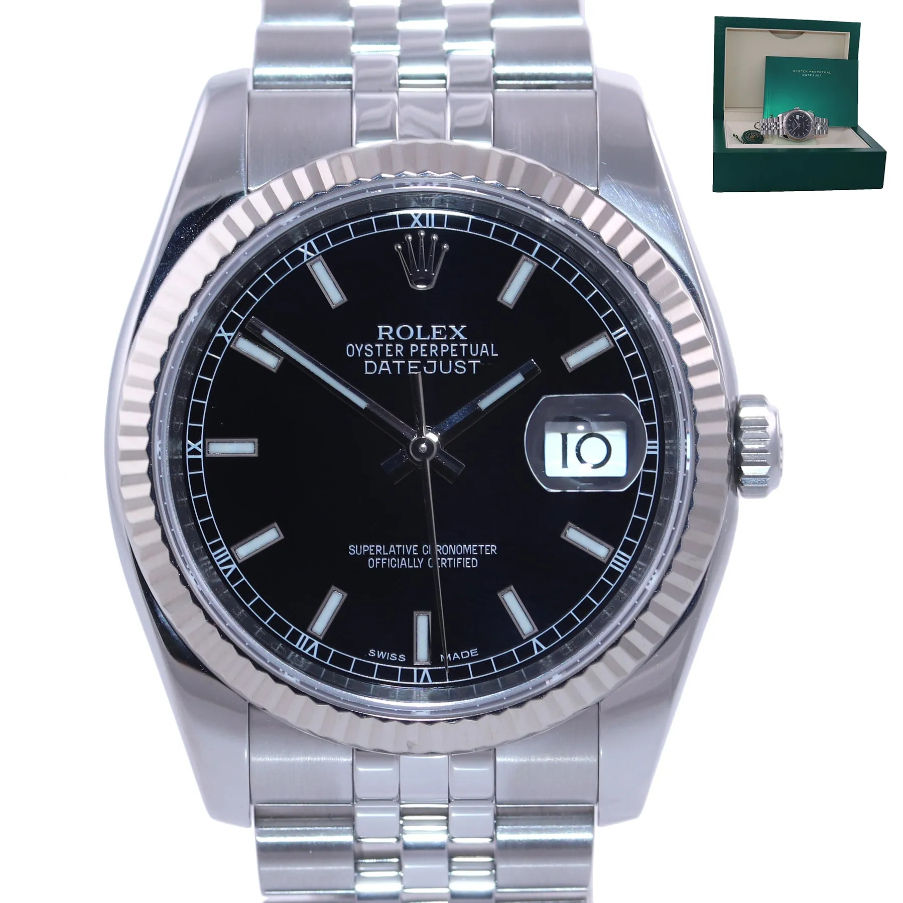 MODERN 2016 Rolex DateJust Steel Black Dial 116234 36mm Super Jubilee Watch Box