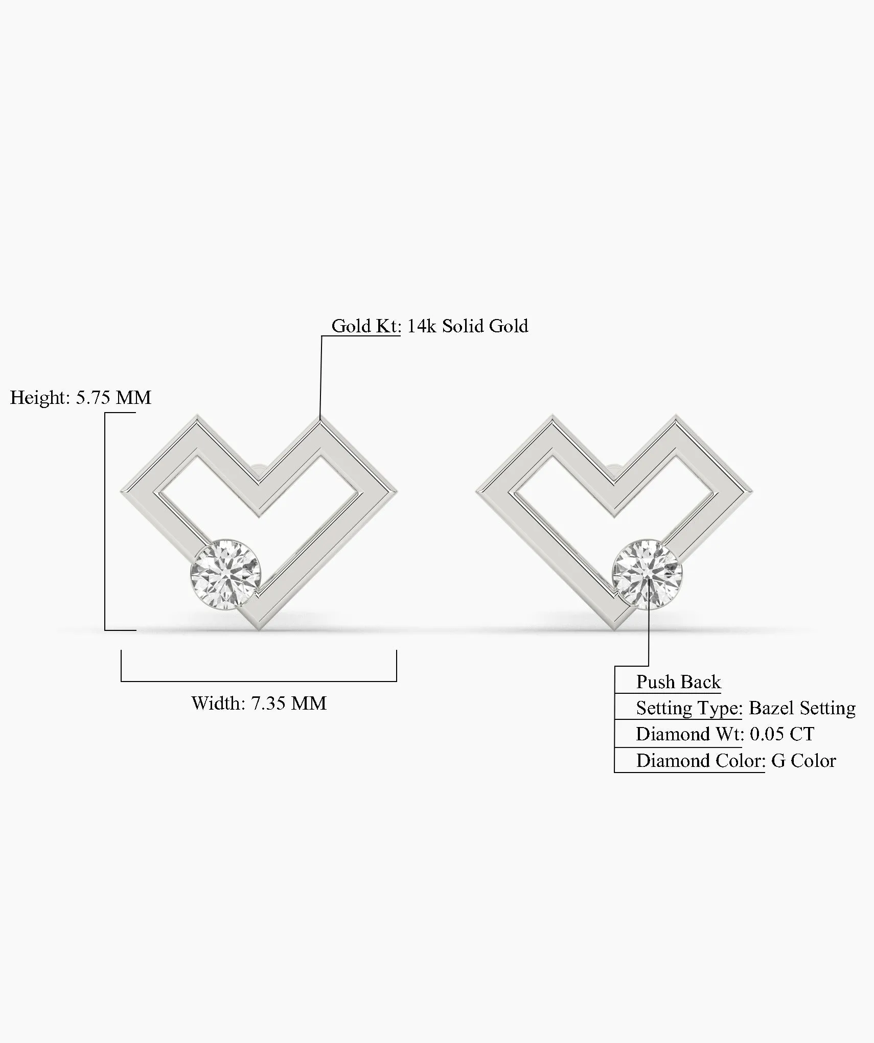 Modern Heart Stud Earrings