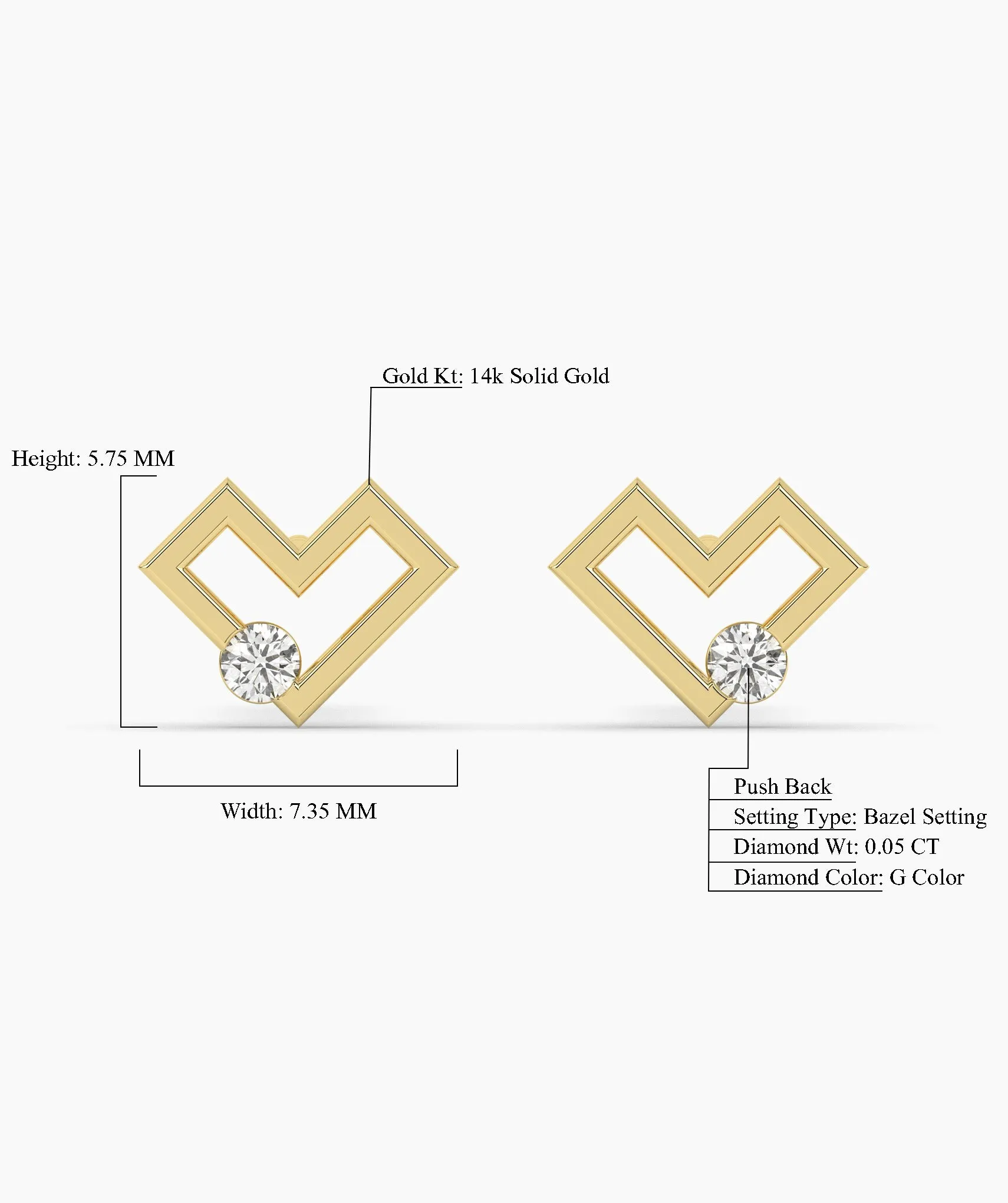 Modern Heart Stud Earrings