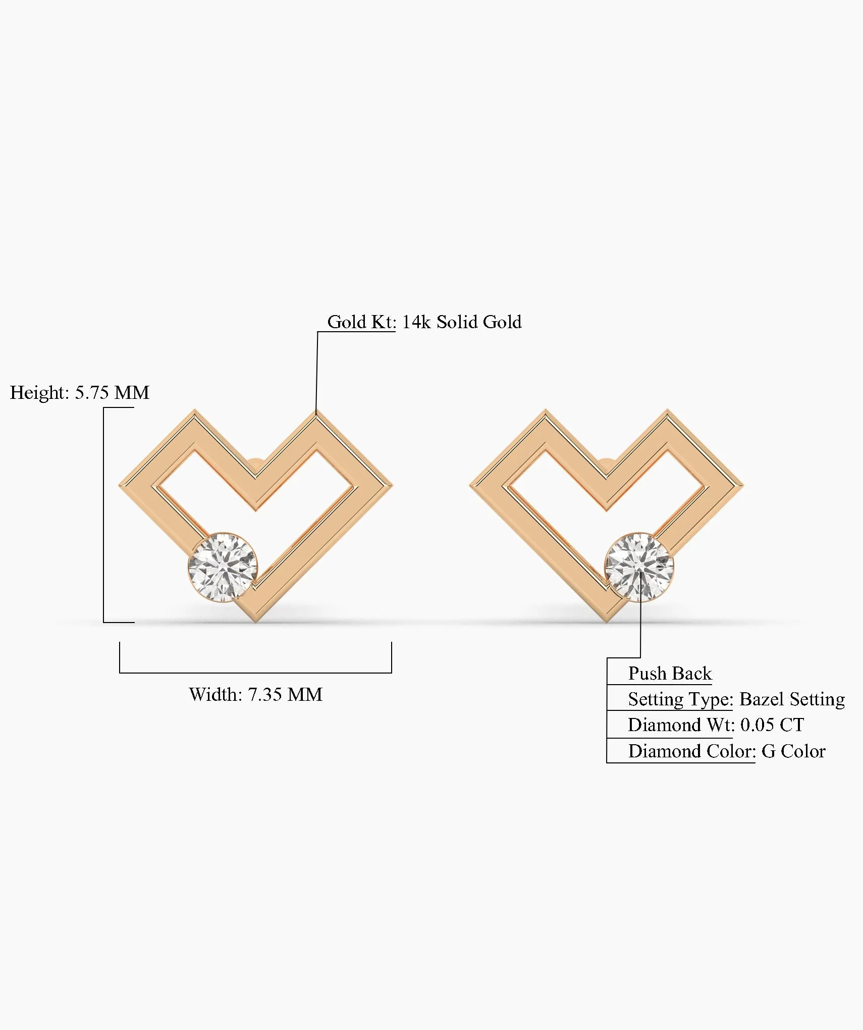 Modern Heart Stud Earrings