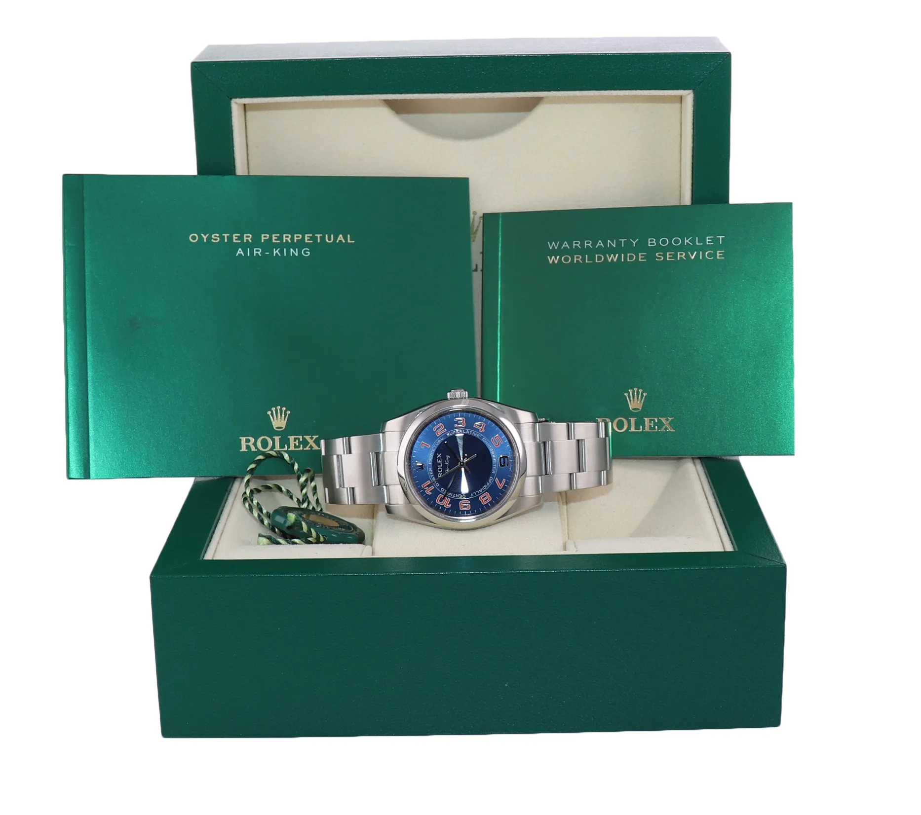 MODERN Rolex Oyster Perpetual Airking Blue Concentric Arabic 114200 Steel Watch