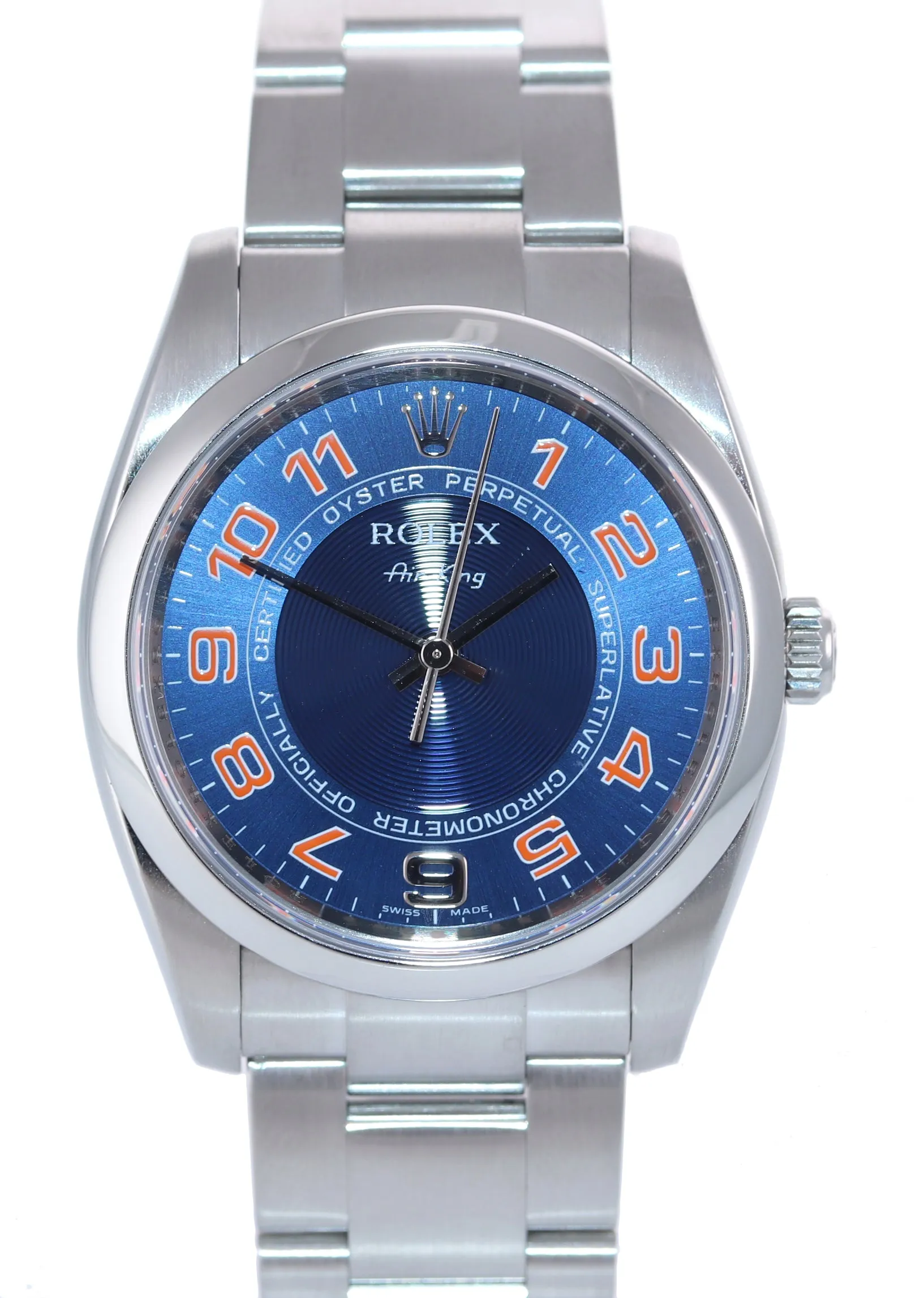 MODERN Rolex Oyster Perpetual Airking Blue Concentric Arabic 114200 Steel Watch