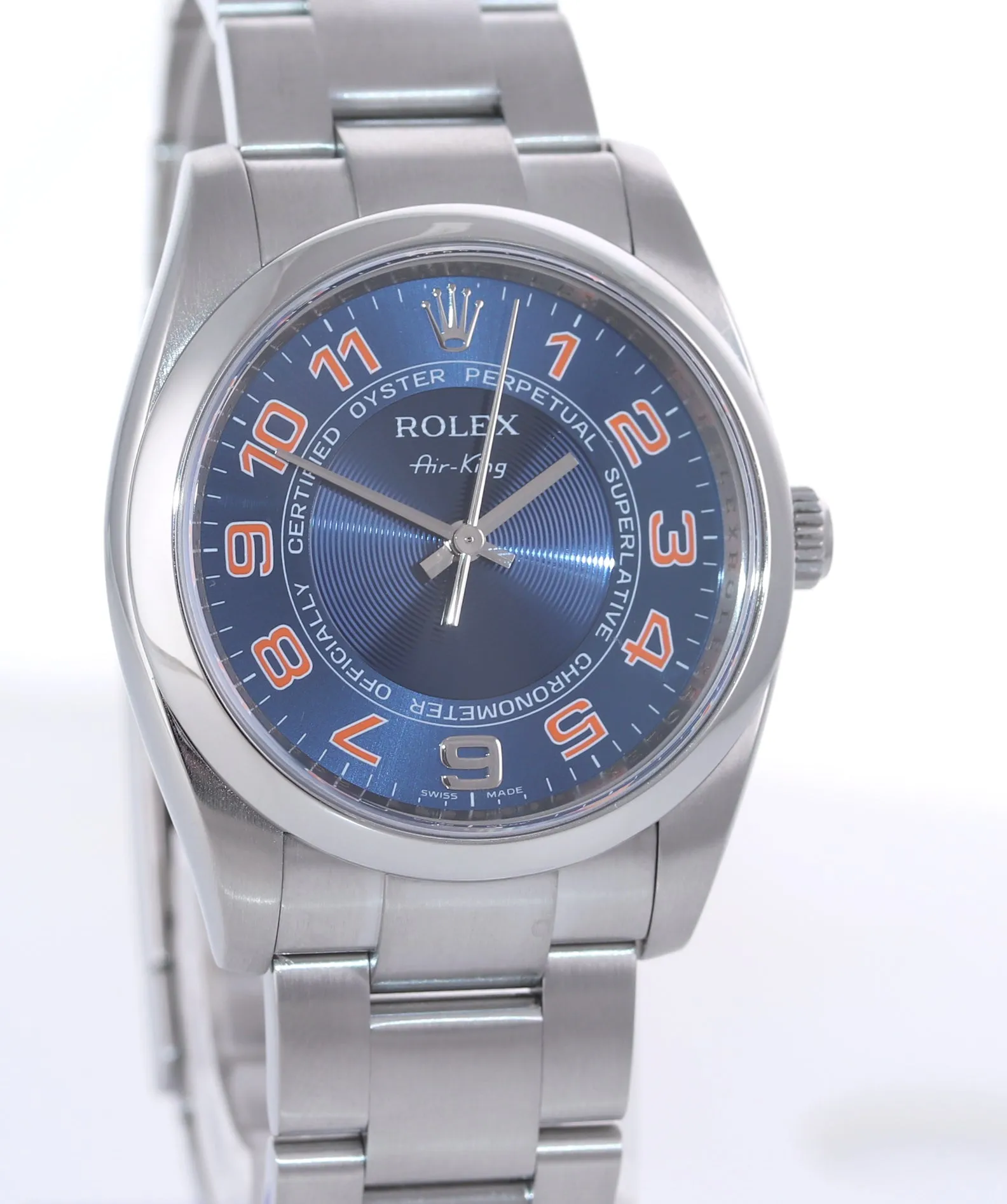 MODERN Rolex Oyster Perpetual Airking Blue Concentric Arabic 114200 Steel Watch
