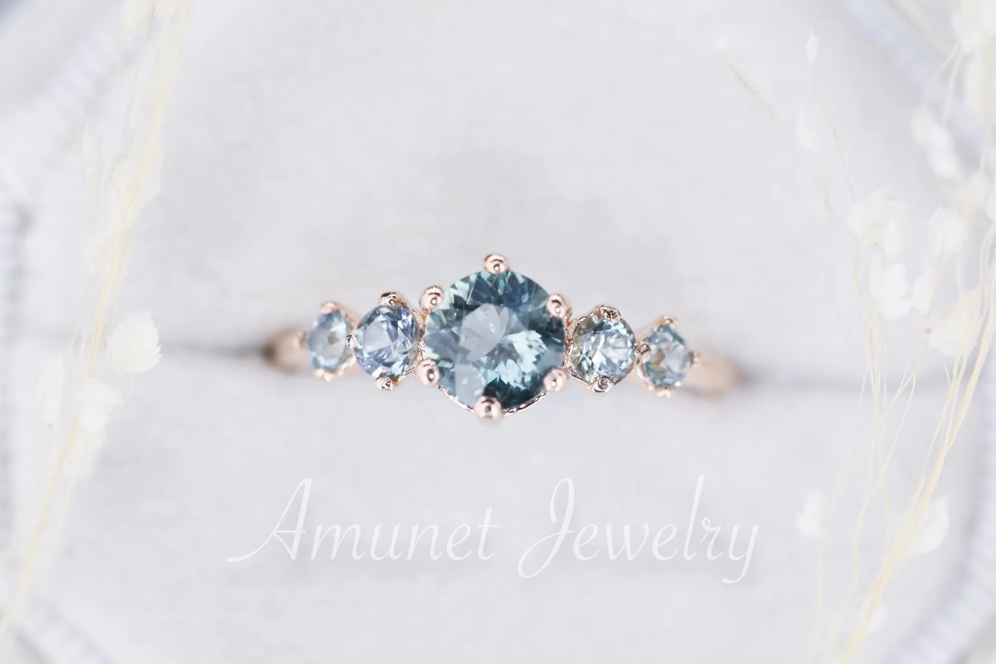 Montana Sapphire ring,sapphire engagement ring,steely blue  sapphire cluster ring,unique ring.