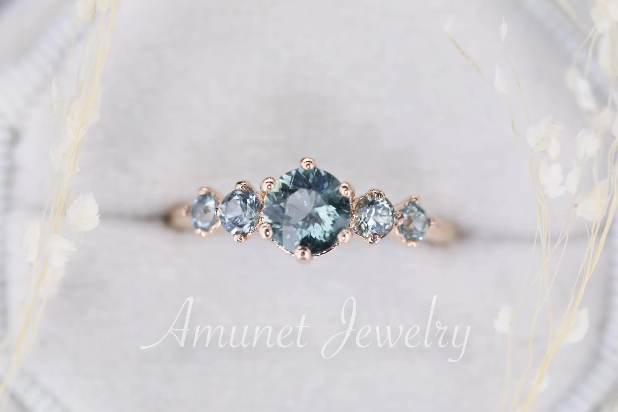Montana Sapphire ring,sapphire engagement ring,steely blue  sapphire cluster ring,unique ring.