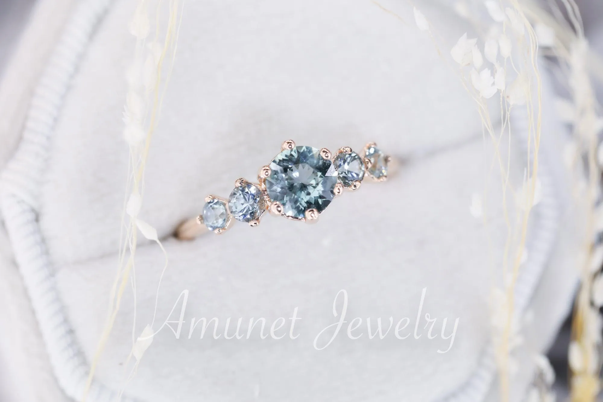 Montana Sapphire ring,sapphire engagement ring,steely blue  sapphire cluster ring,unique ring.