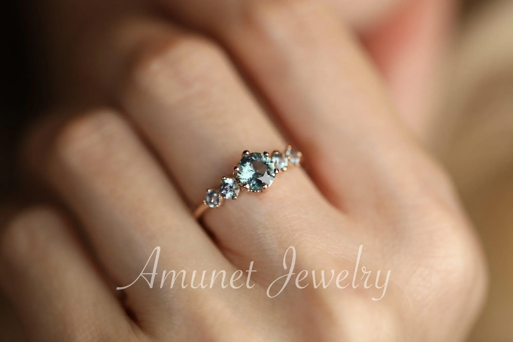 Montana Sapphire ring,sapphire engagement ring,steely blue  sapphire cluster ring,unique ring.