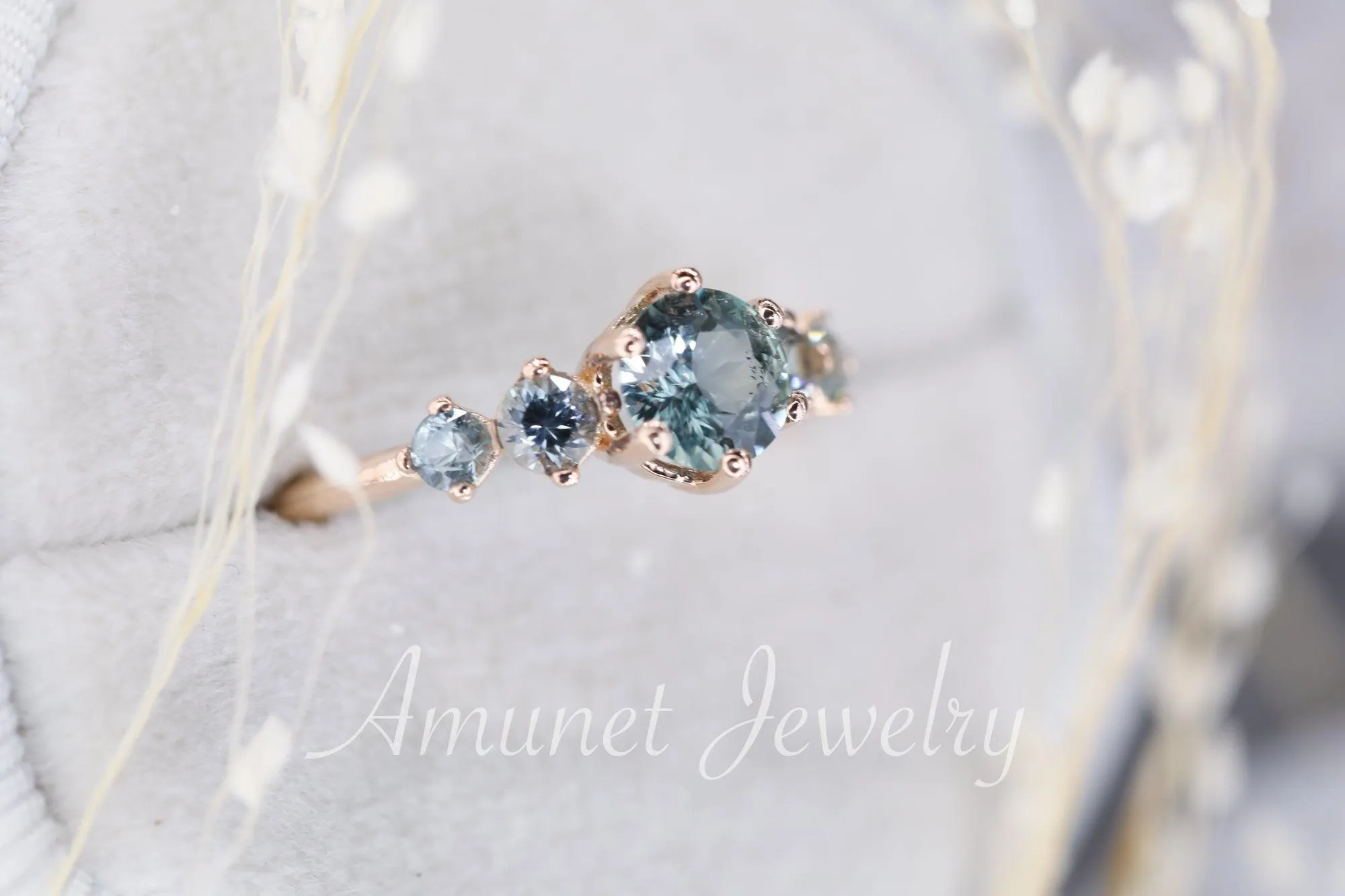 Montana Sapphire ring,sapphire engagement ring,steely blue  sapphire cluster ring,unique ring.