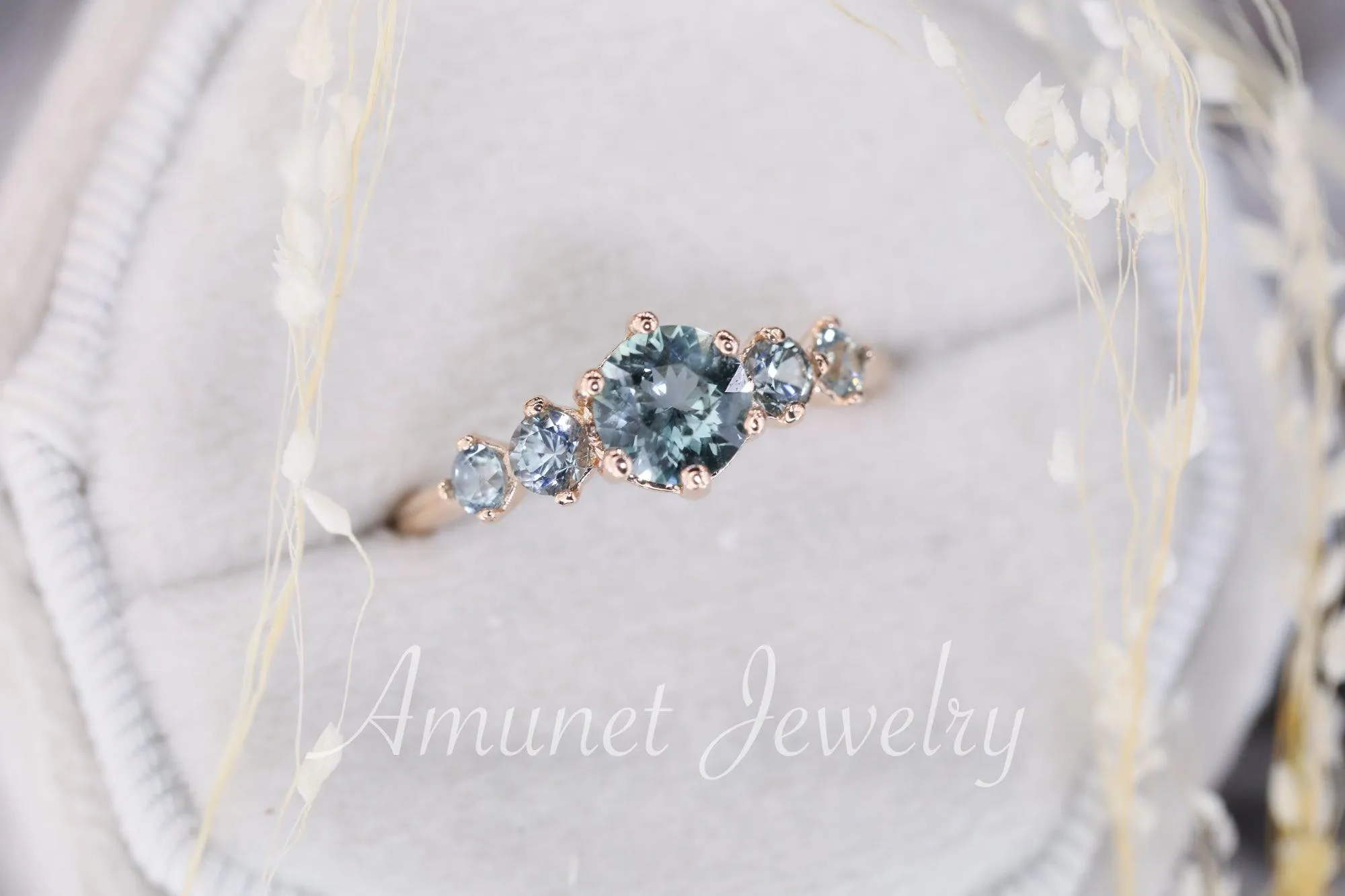 Montana Sapphire ring,sapphire engagement ring,steely blue  sapphire cluster ring,unique ring.