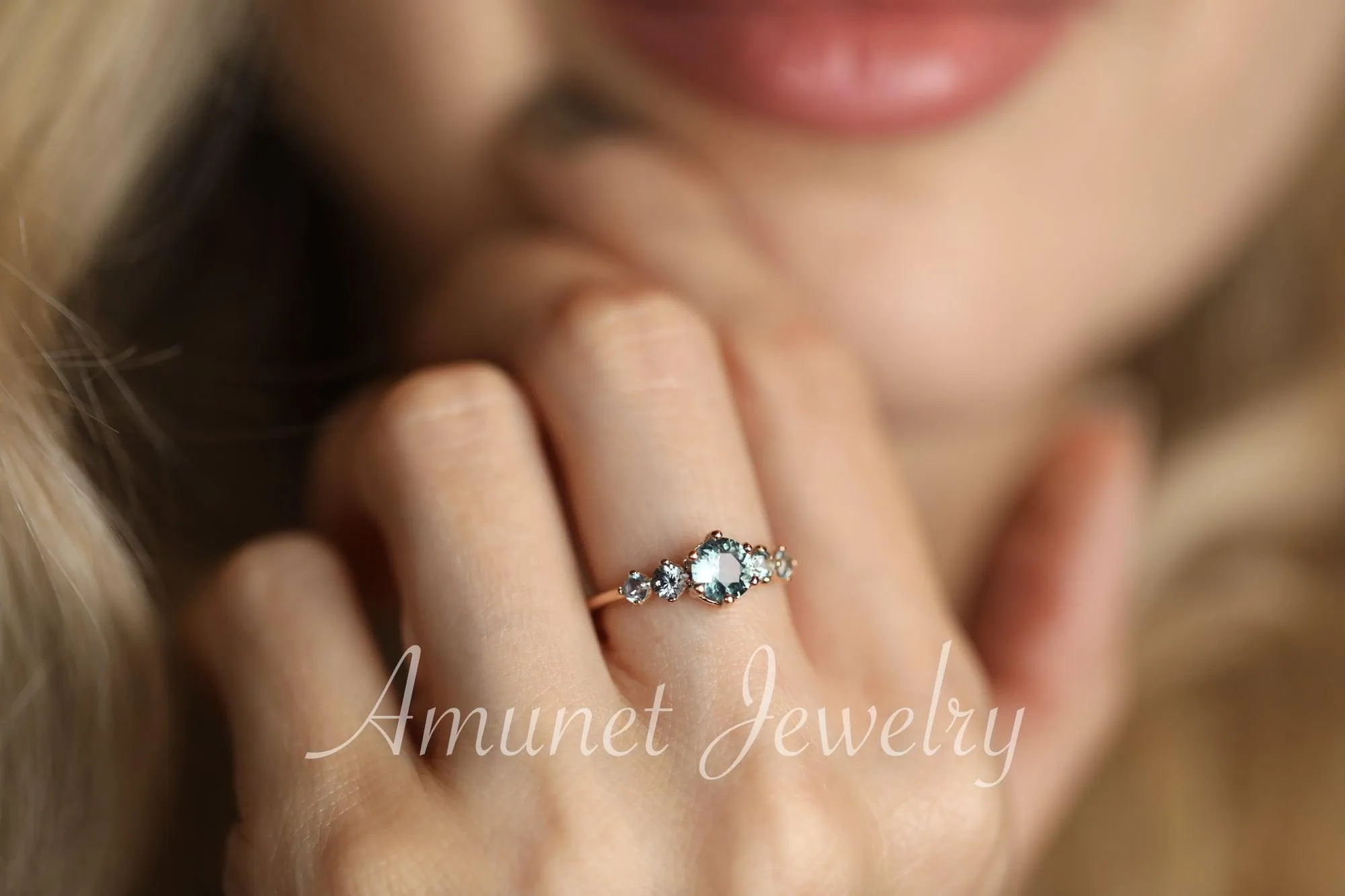 Montana Sapphire ring,sapphire engagement ring,steely blue  sapphire cluster ring,unique ring.
