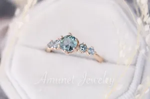 Montana Sapphire ring,sapphire engagement ring,steely blue  sapphire cluster ring,unique ring.