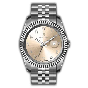 Monteva ROLL Gents Champagne Dial Watch with Arabic Numerals and Metal Band