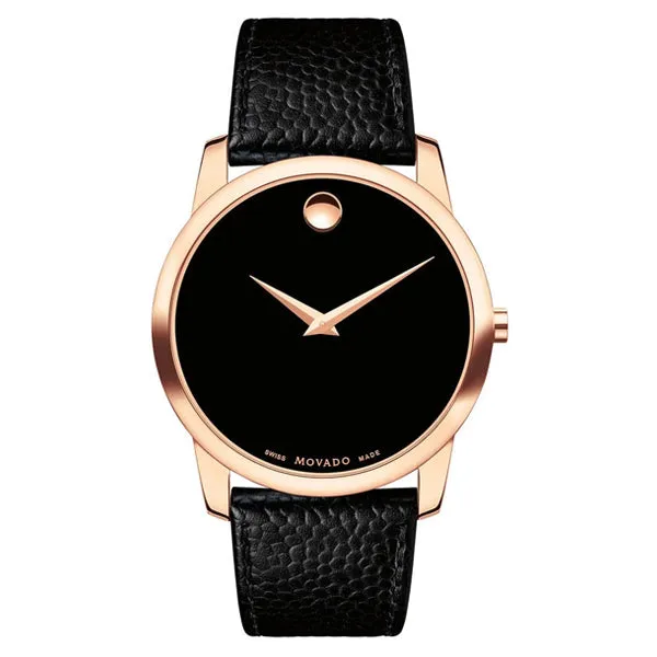 Movado Museum Classic Black Leather Black Dial Quartz Watch for Gents - 607060
