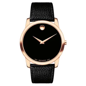 Movado Museum Classic Black Leather Black Dial Quartz Watch for Gents - 607060
