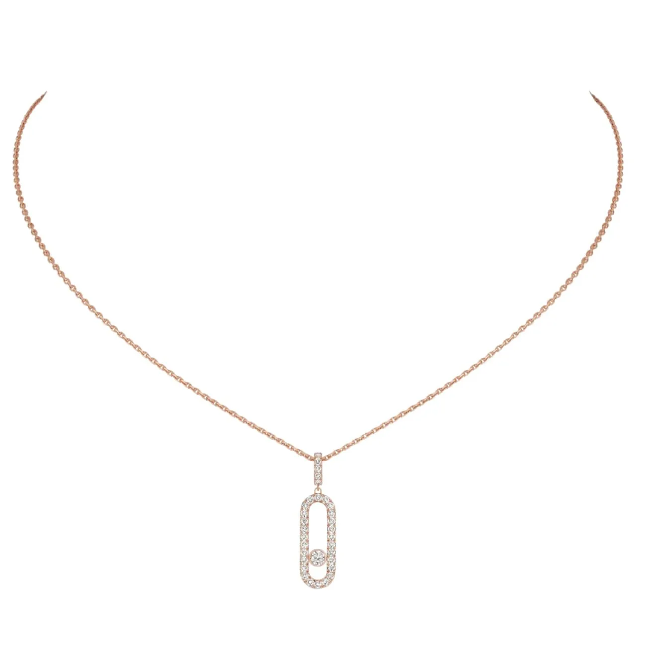 Move Uno 18K Rose Gold Large Model Diamond Pavé Necklace