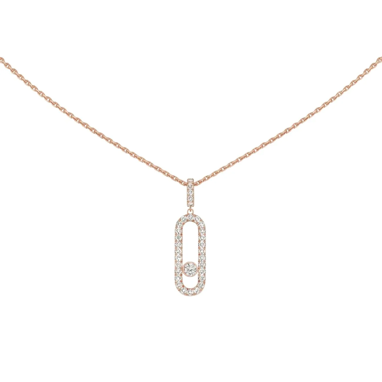 Move Uno 18K Rose Gold Large Model Diamond Pavé Necklace