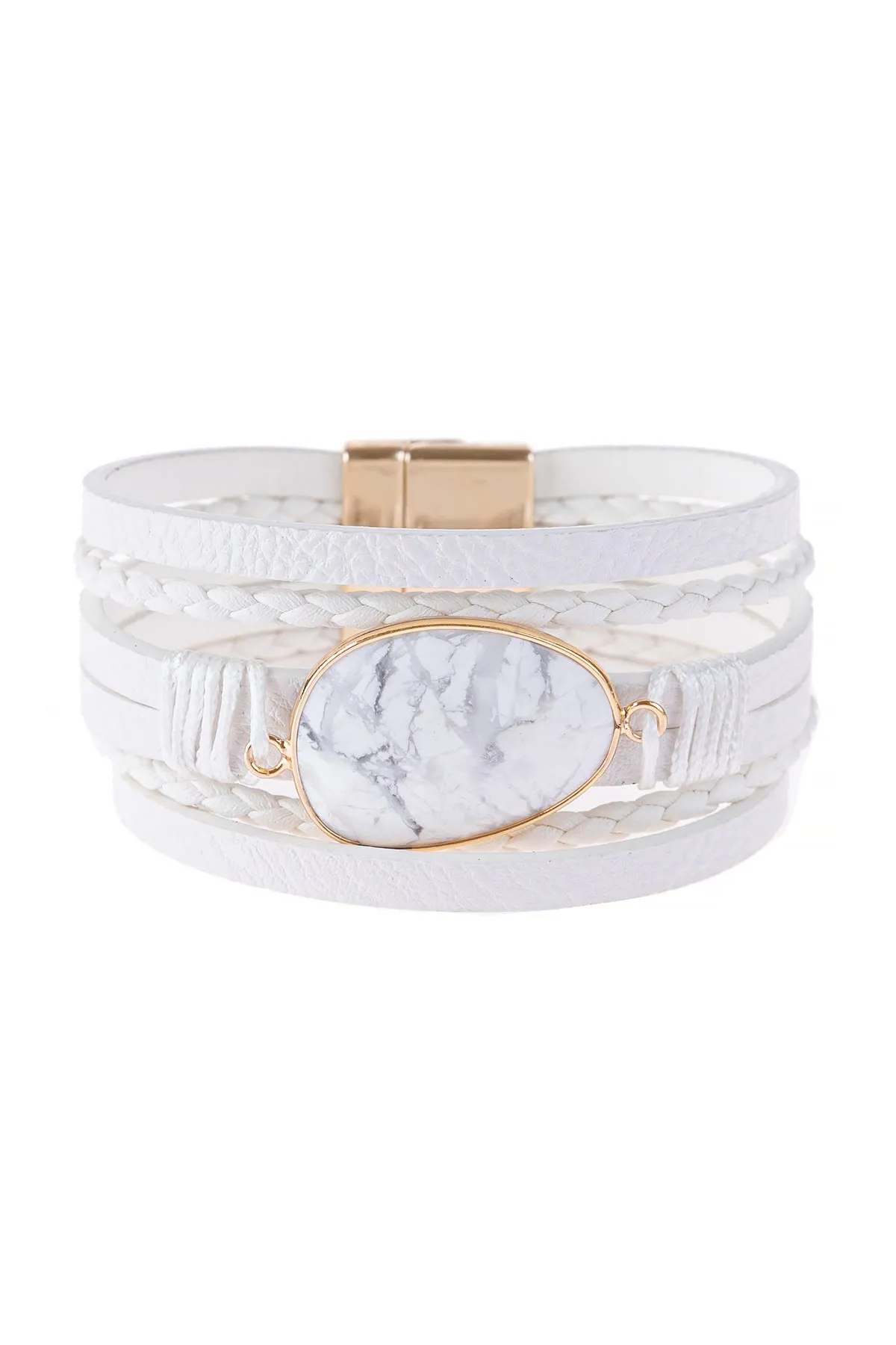 MULTI LINE LEATHER WITH MAGNETIC LOCK CHARM BRACELET