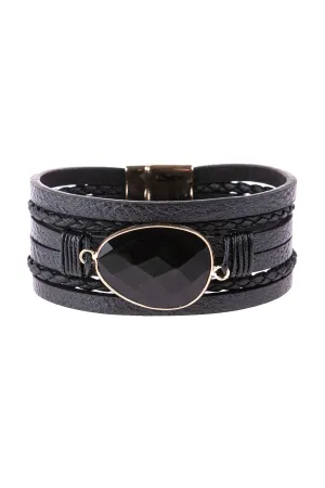 MULTI LINE LEATHER WITH MAGNETIC LOCK CHARM BRACELET