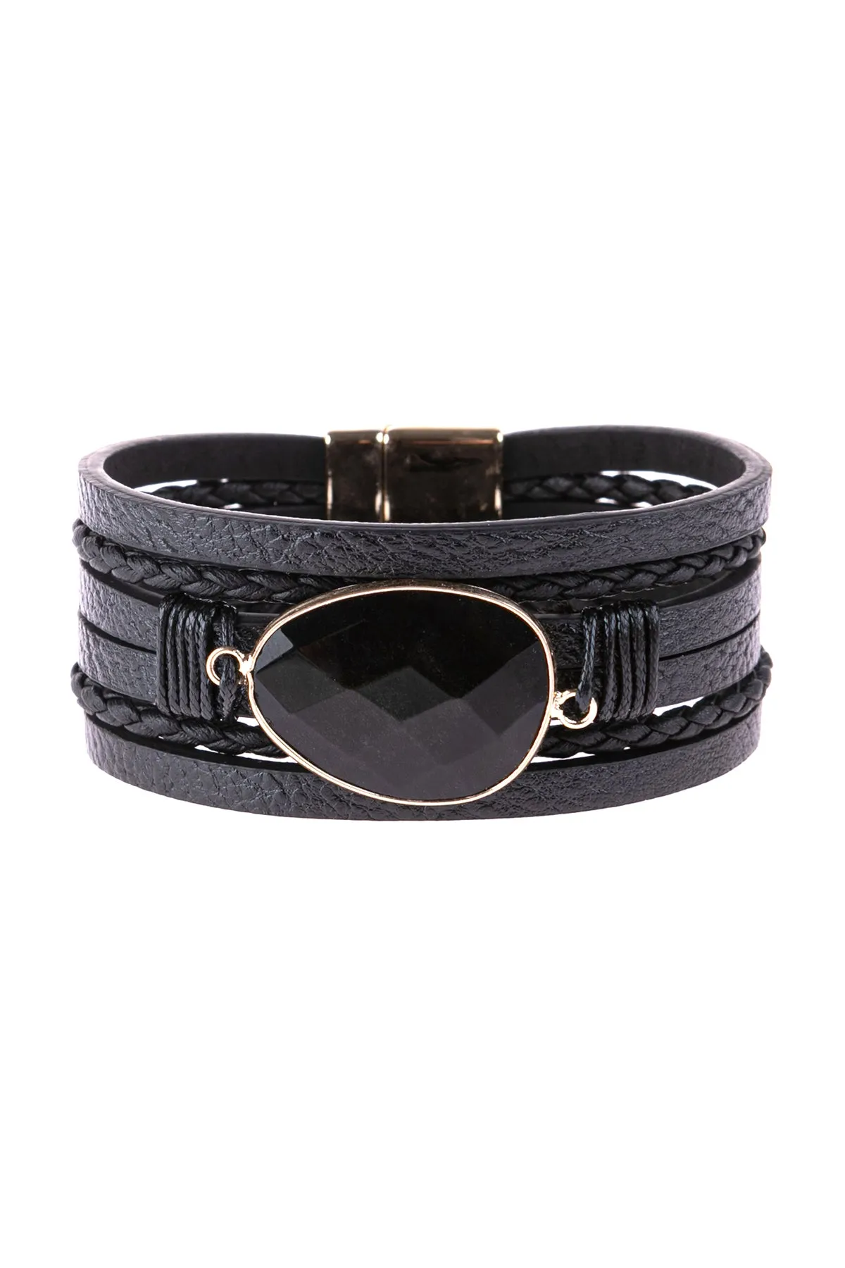 MULTI LINE LEATHER WITH MAGNETIC LOCK CHARM BRACELET
