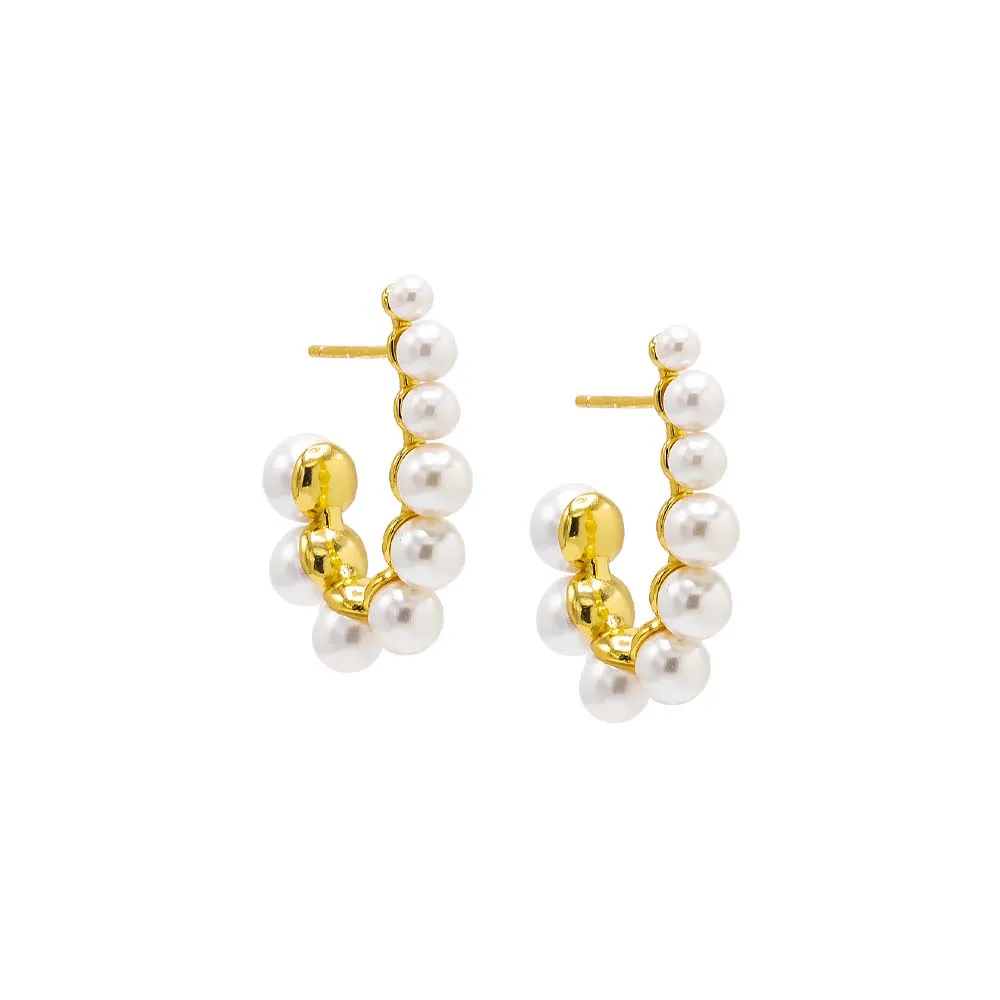 Multi Pearl Oval Elongated Hoop Earring