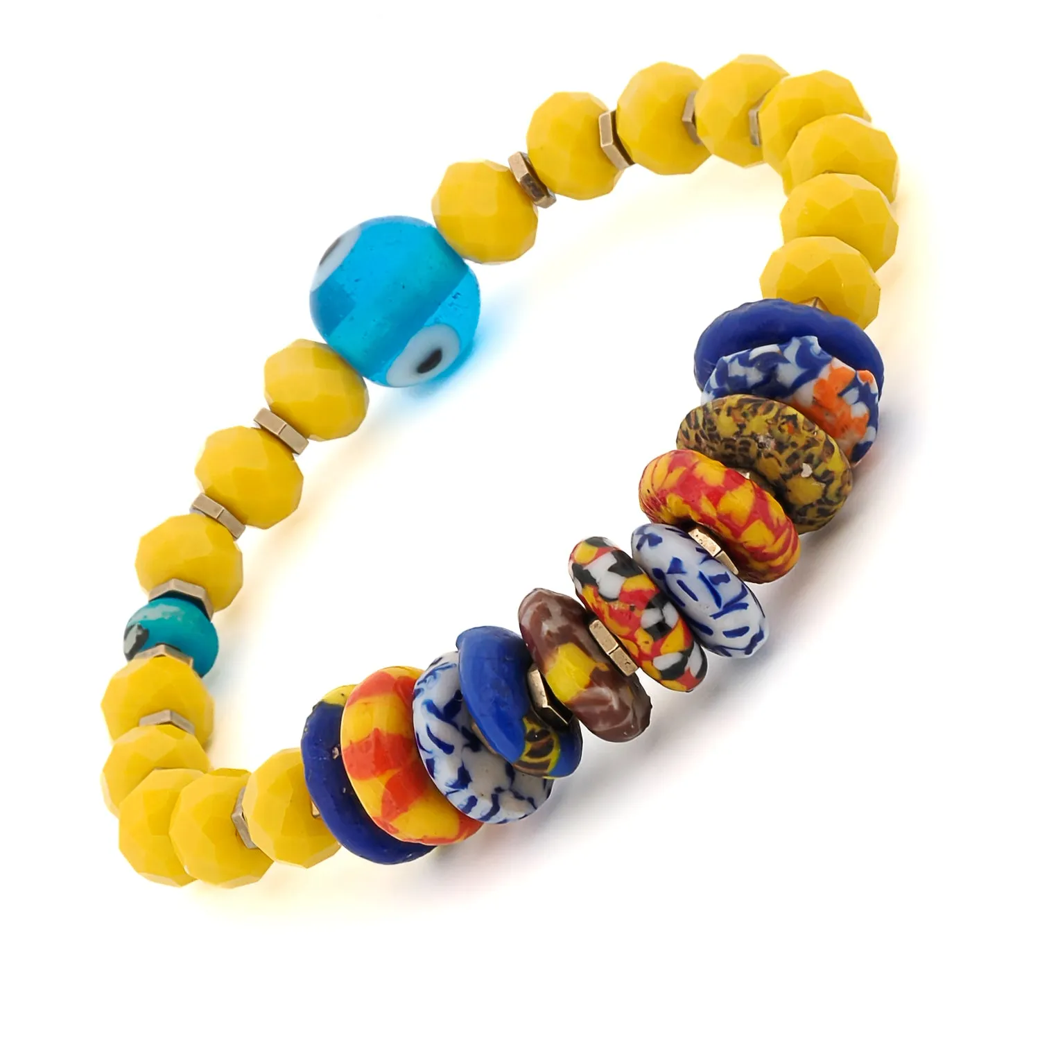 Multicolor African Beads Blue Evil Eye Yellow Bracelet