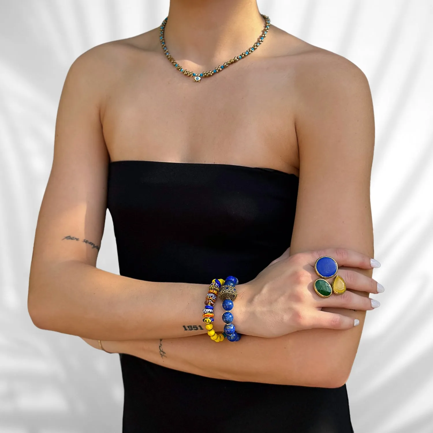 Multicolor African Beads Blue Evil Eye Yellow Bracelet