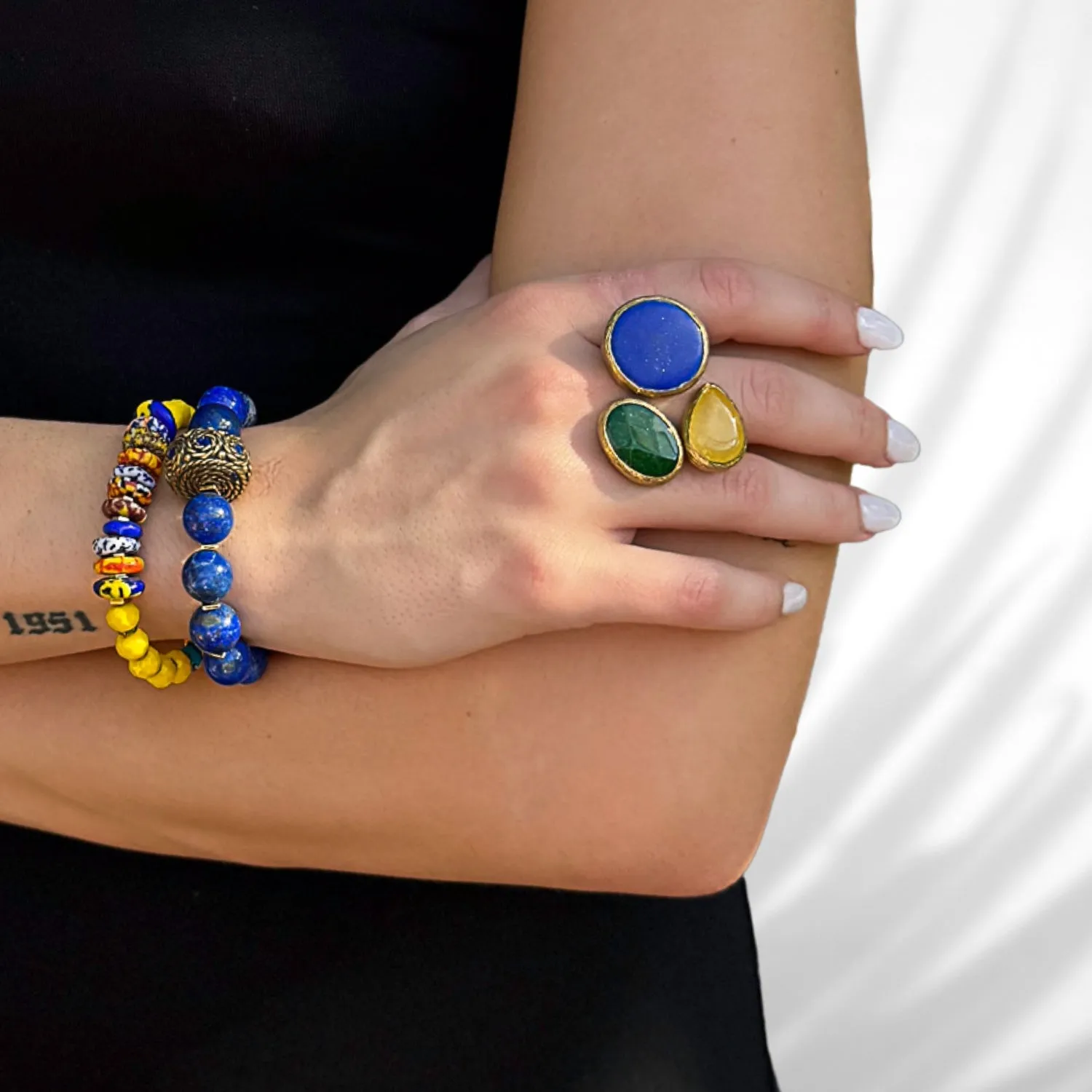 Multicolor African Beads Blue Evil Eye Yellow Bracelet