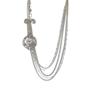 Multistrand Silver Chain Long Drop Tassle Necklace Cabachon Pendant