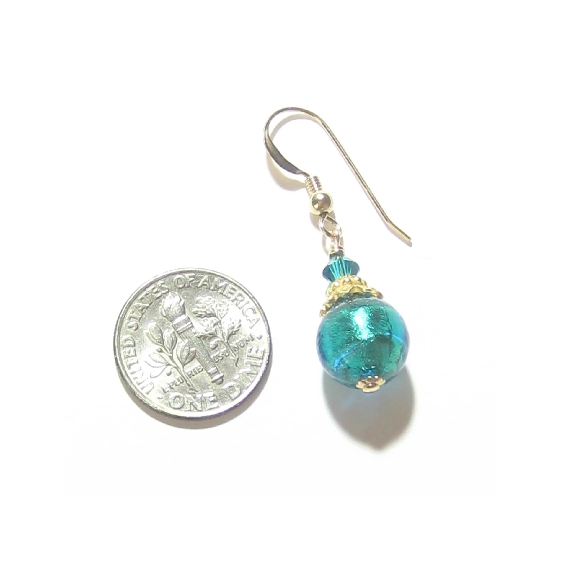 Murano Glass Aqua Gold Dangle Earrings by JKC Murano