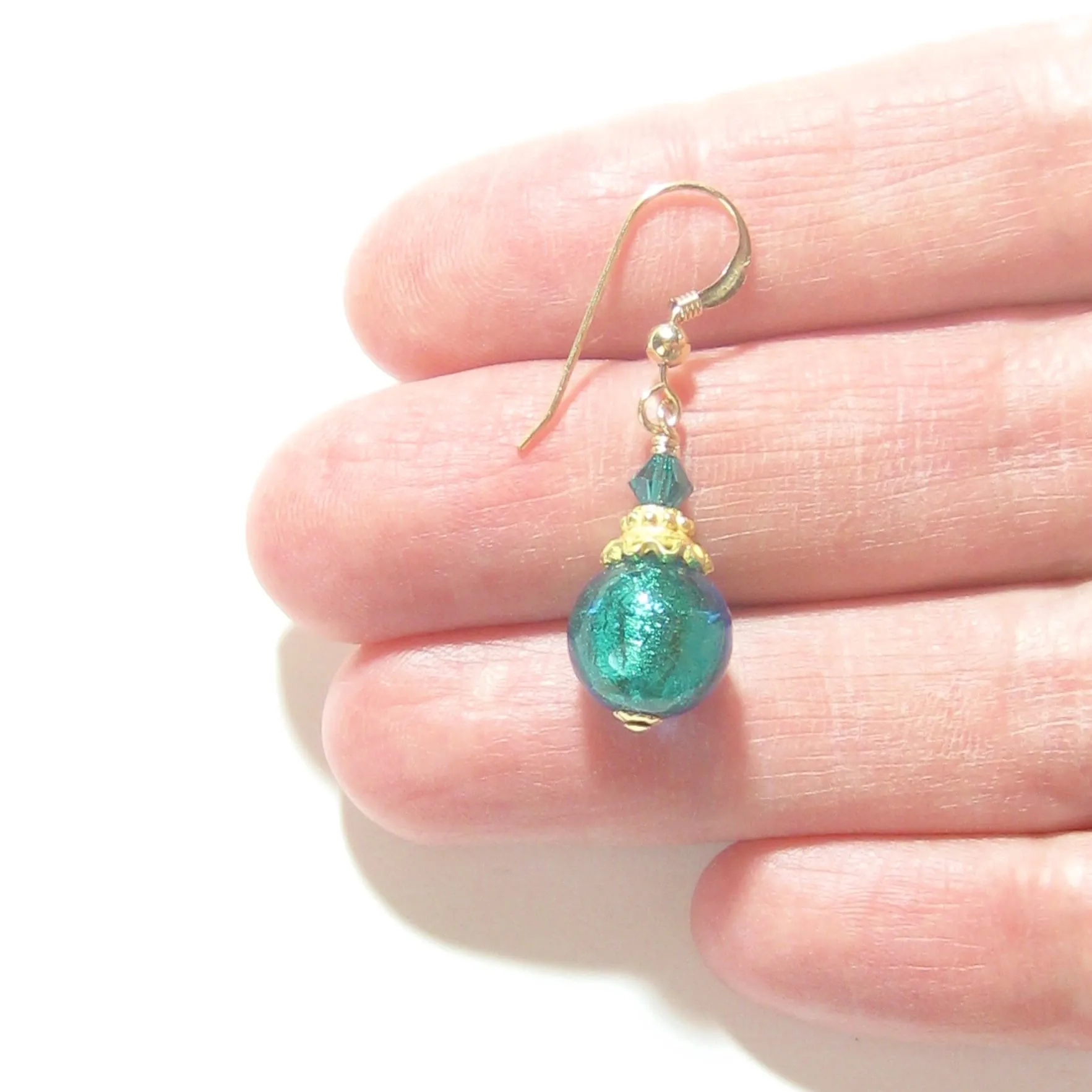 Murano Glass Aqua Gold Dangle Earrings by JKC Murano