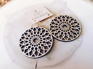 Mystic Mandala Round Wood Earrings