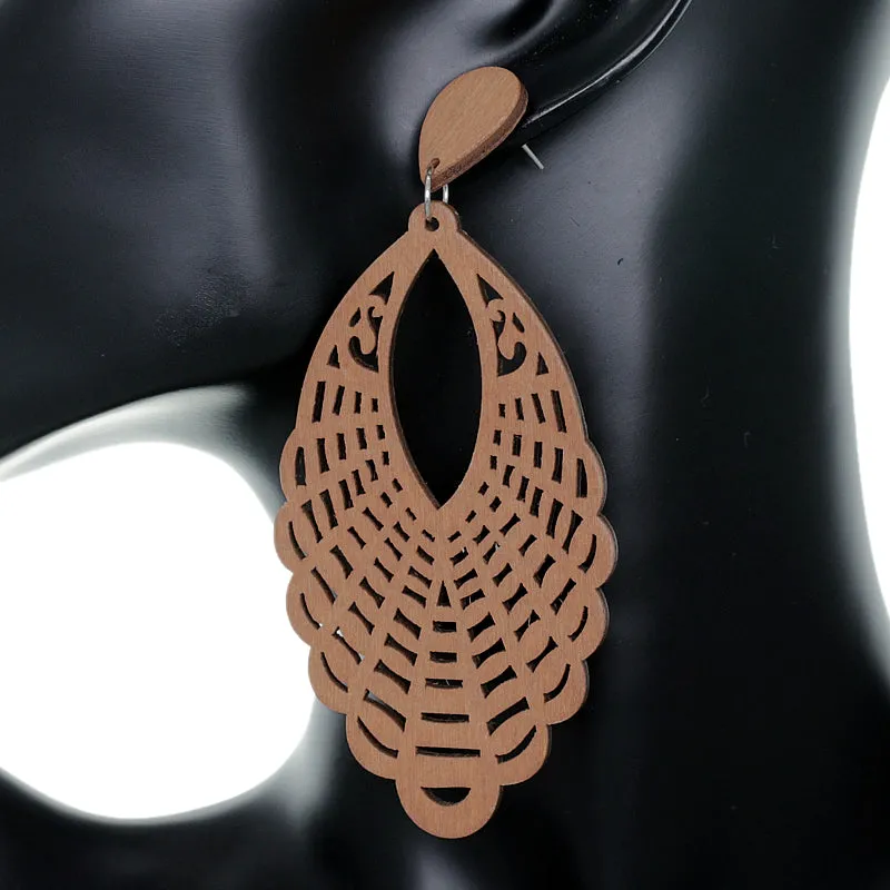 Natural Brown Ruffle Outline Wooden Earrings