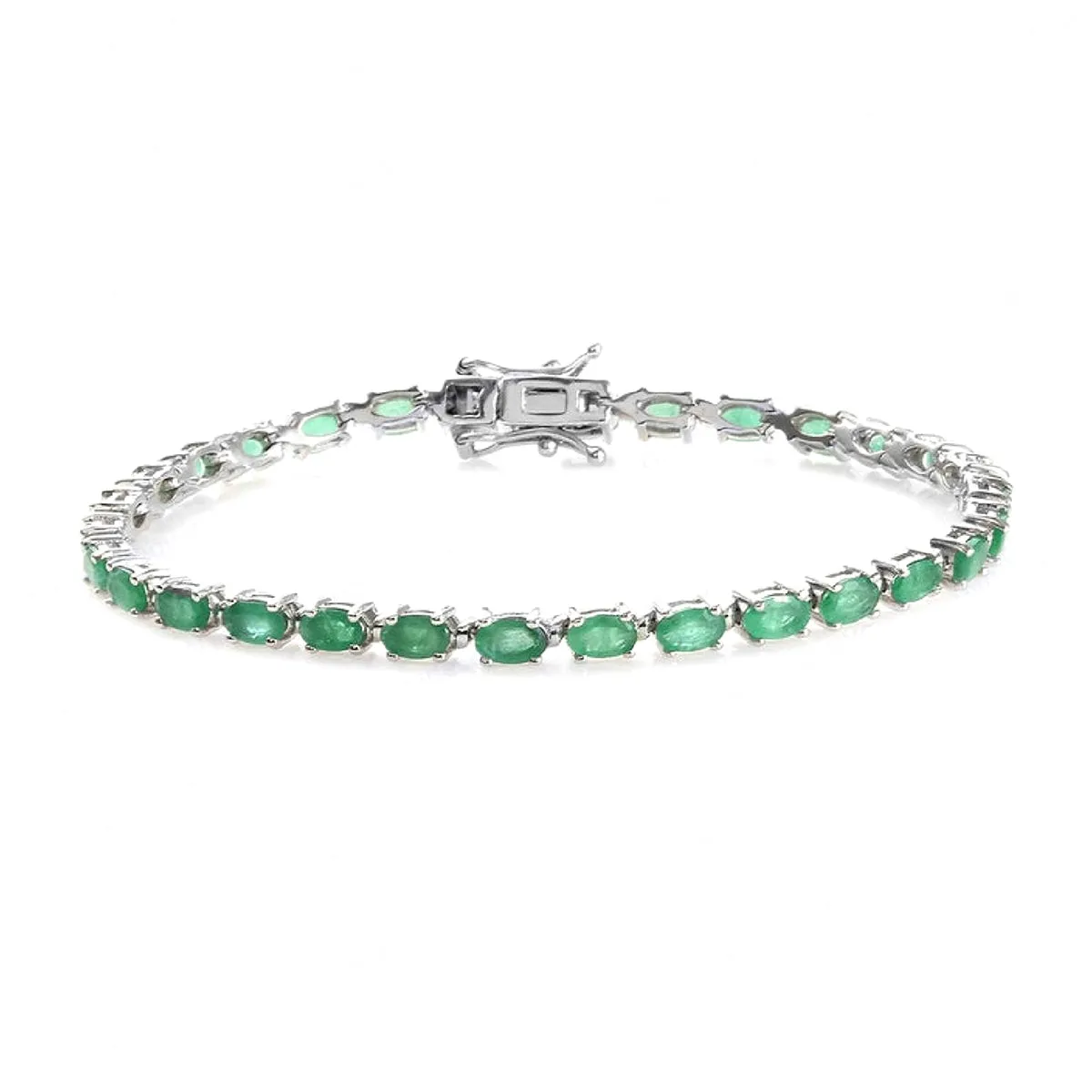 Natural Emerald 925 Sterling Silver Tennis Bracelet Jewelry