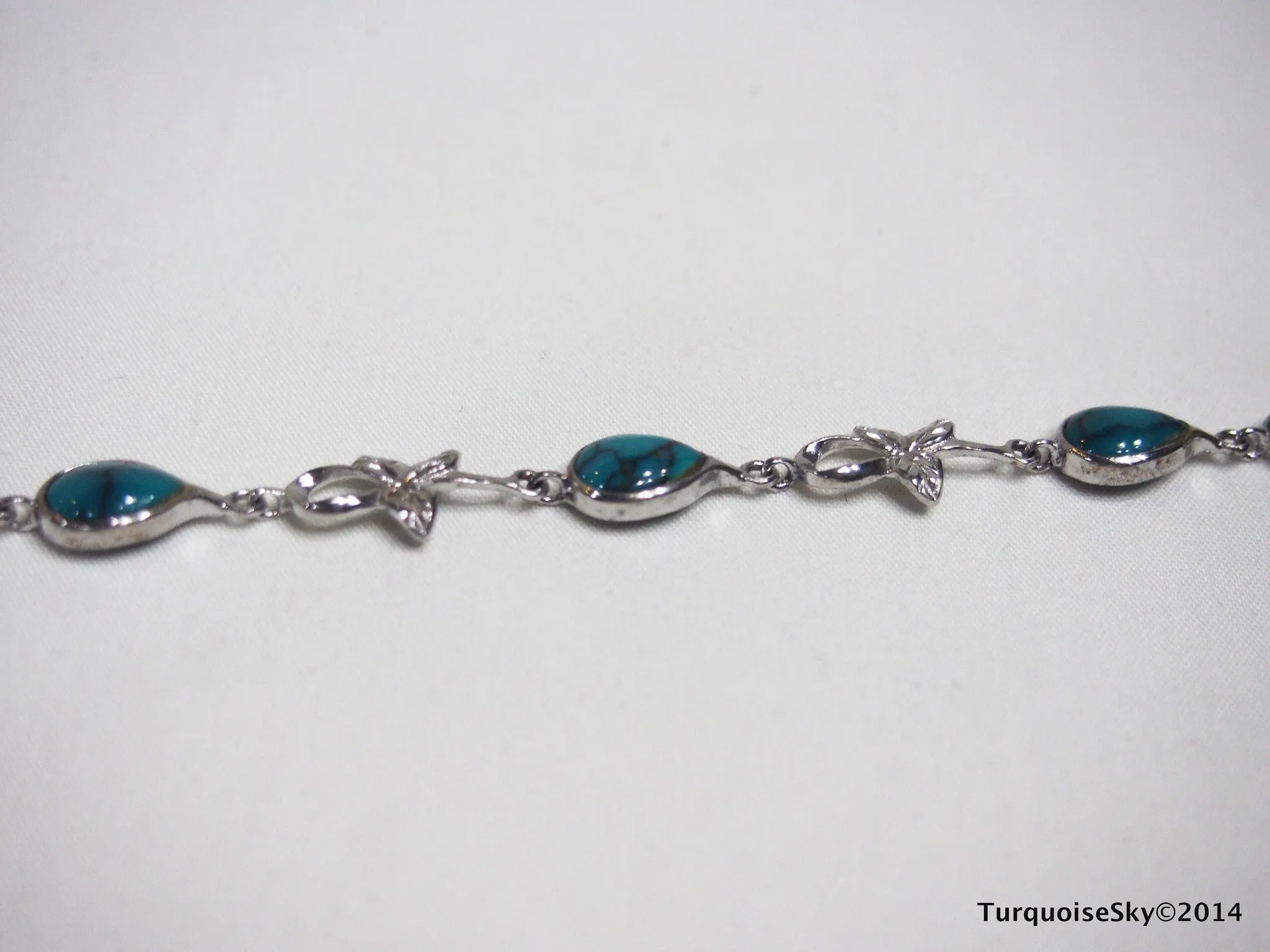 Natural turquoise silver bracelet 8.2 inches