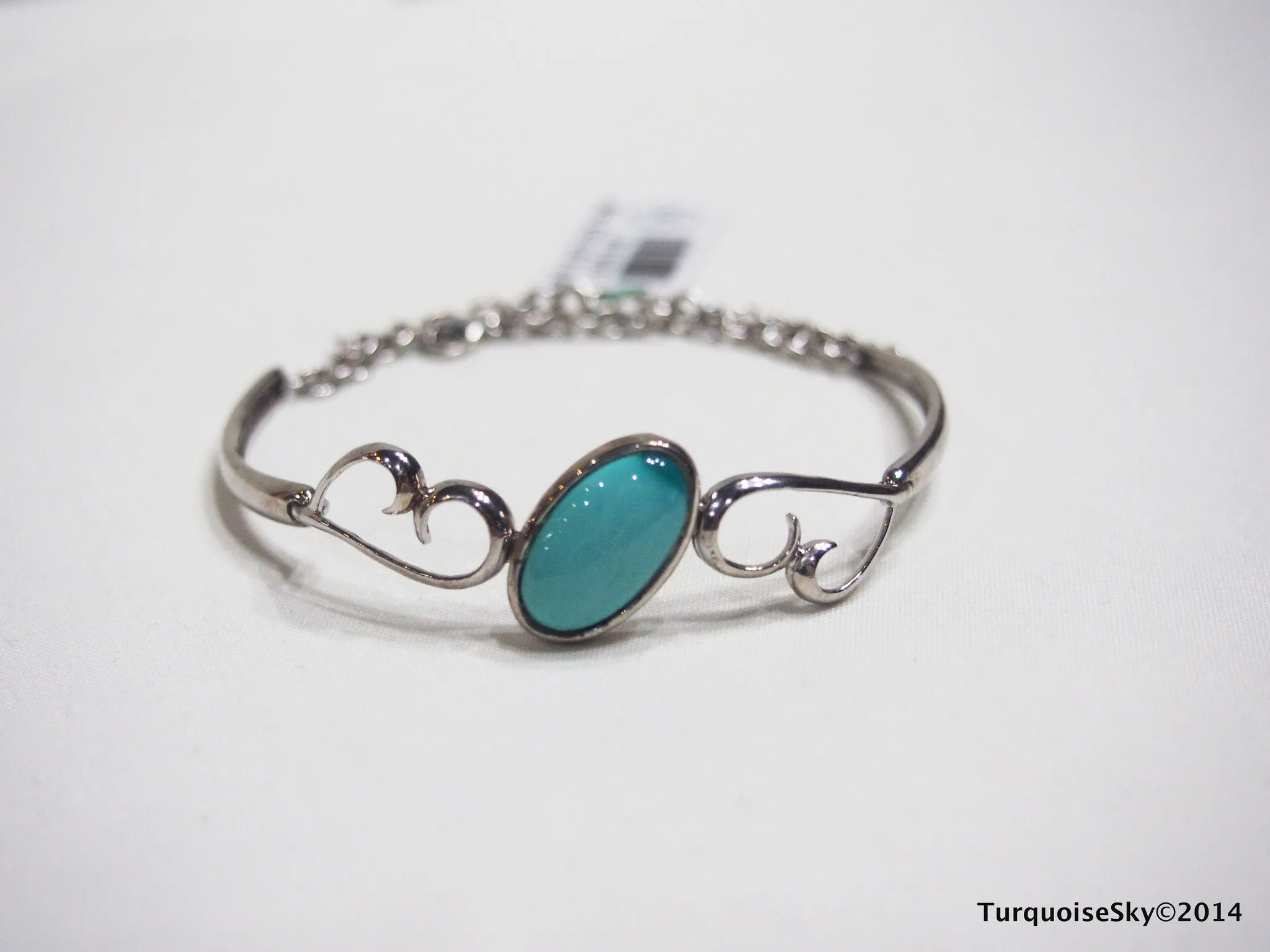 Natural turquoise silver bracelet 9.4 inches