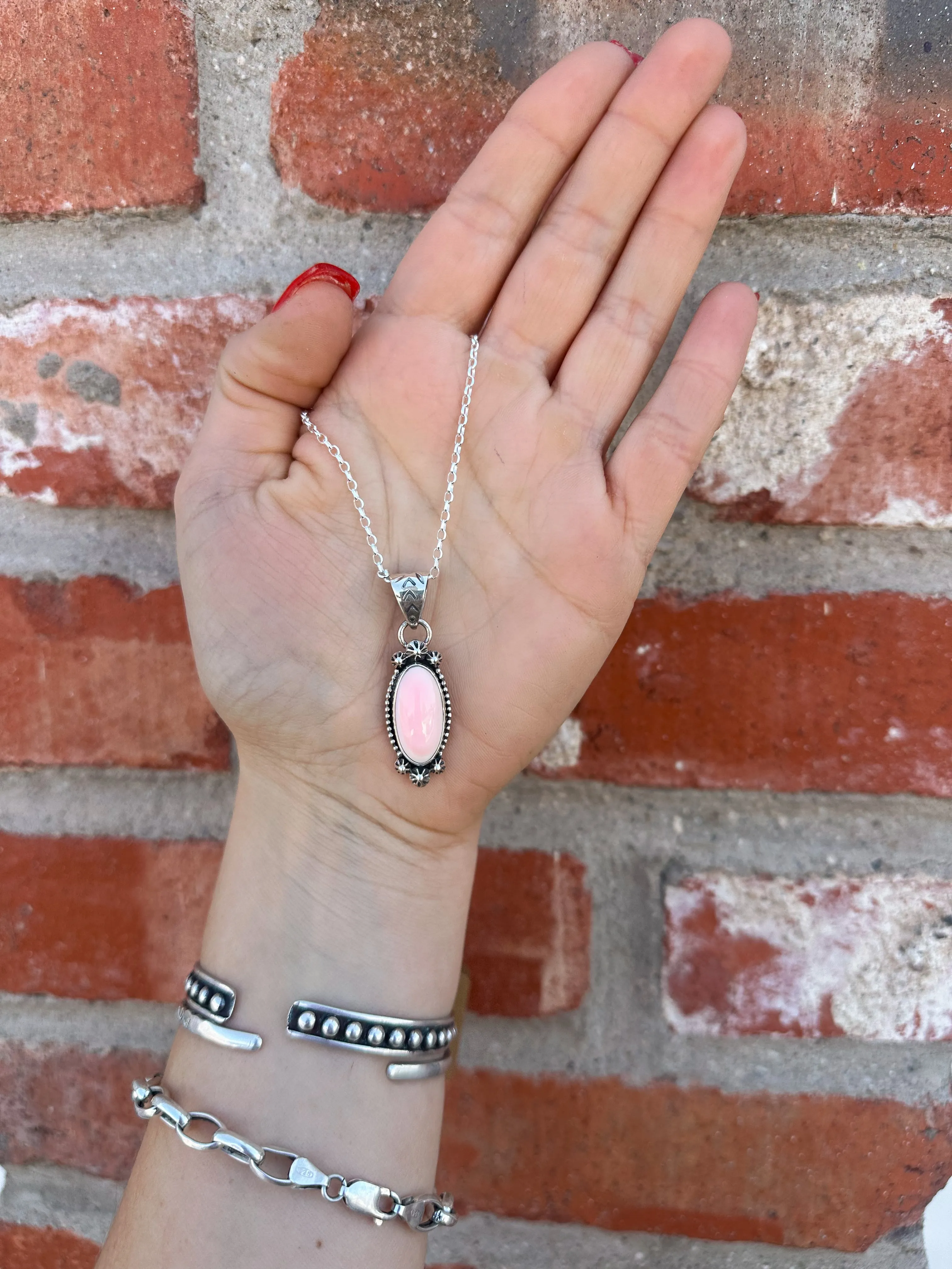 Navajo Made Pink Conch Necklace